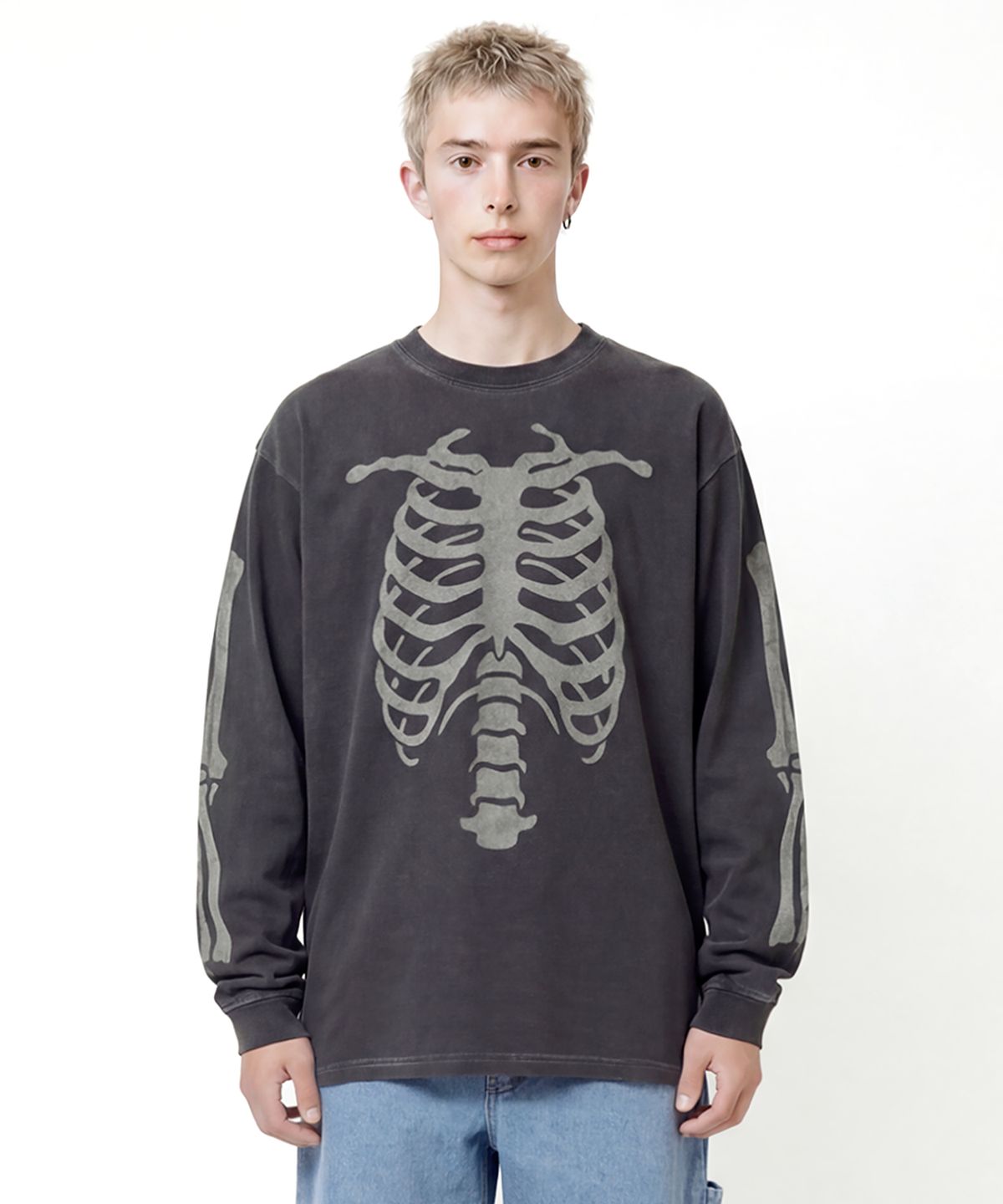 고블루(GOBLUE) Bones Washed Long Sleeve (Charcoal)