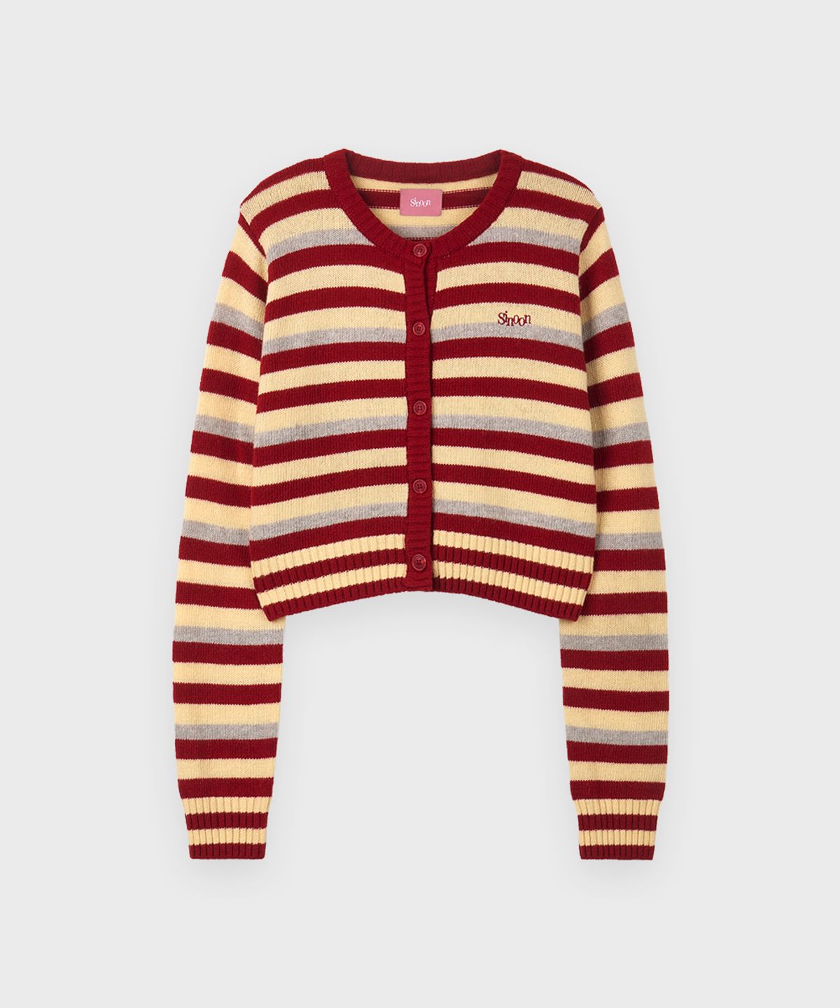 시눈(SINOON) Stripe Crop Cardigan (Red)