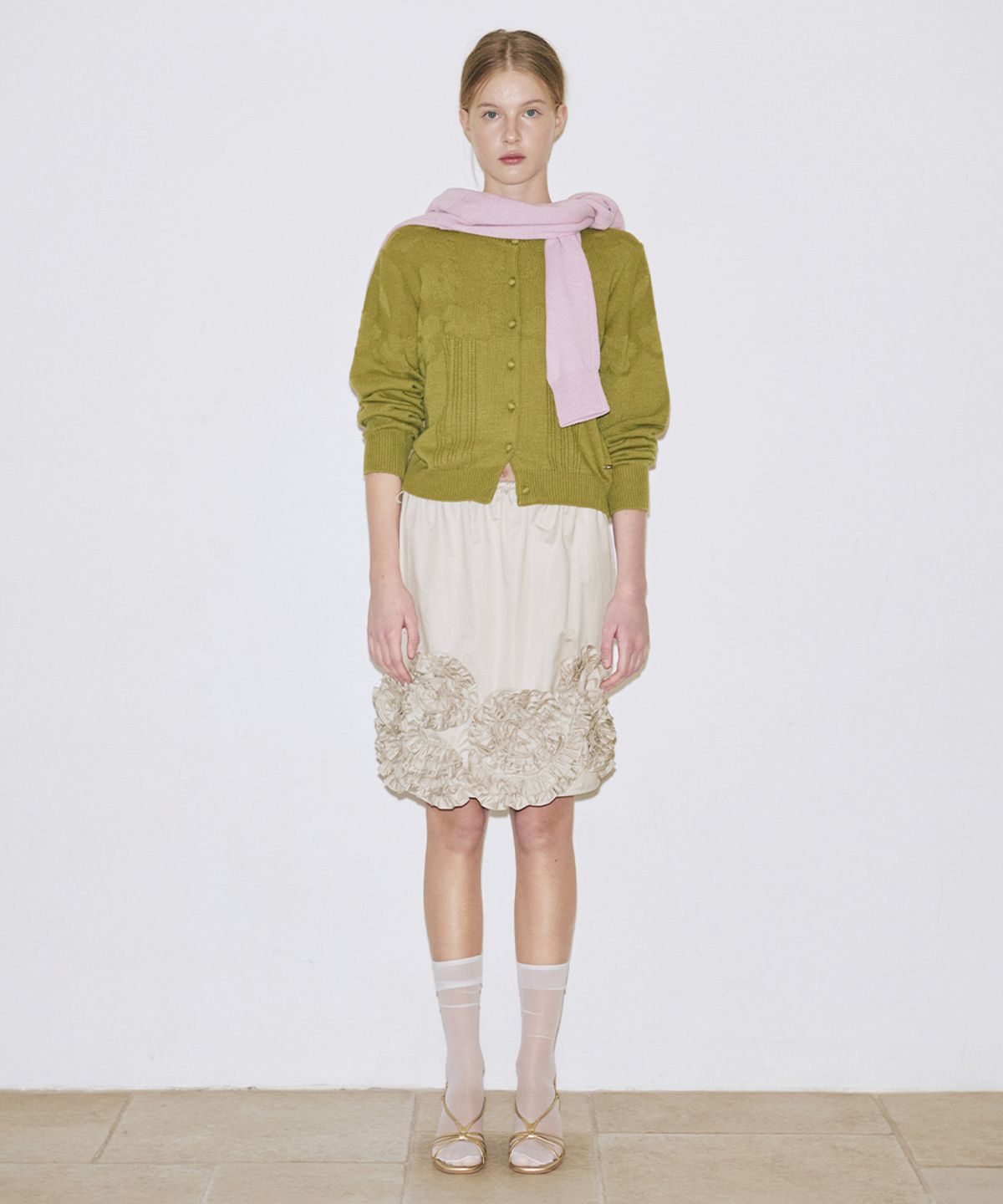 시눈(SINOON) Reverse Flower Cardigan (Olive)