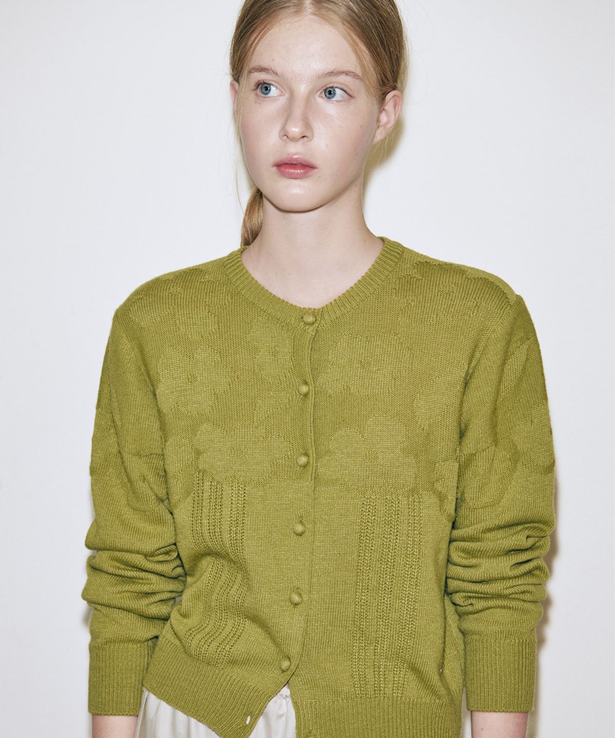 시눈(SINOON) Reverse Flower Cardigan (Olive)