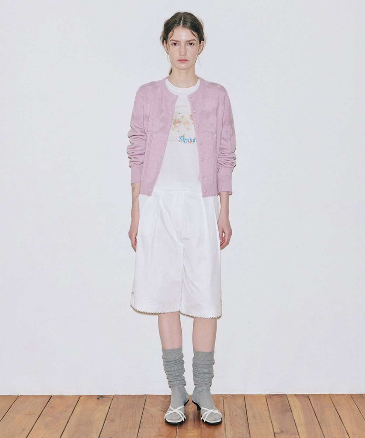 시눈(SINOON) Reverse Flower Cardigan (Pink)