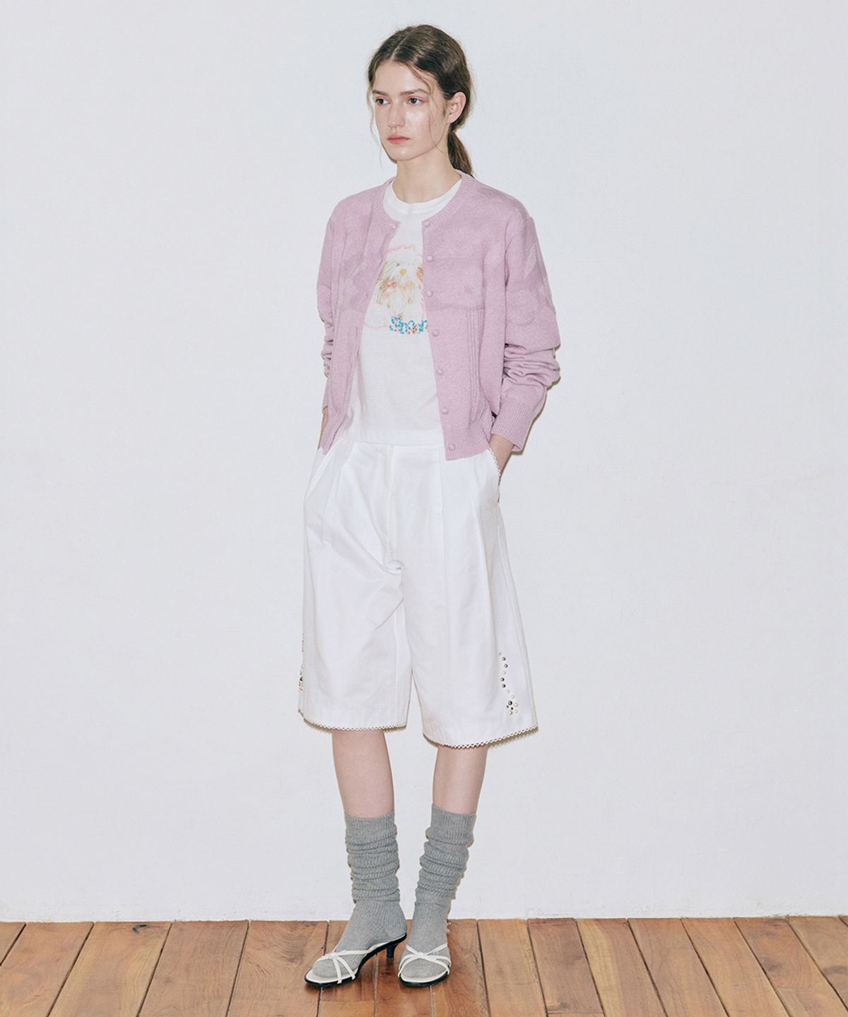 시눈(SINOON) Reverse Flower Cardigan (Pink)