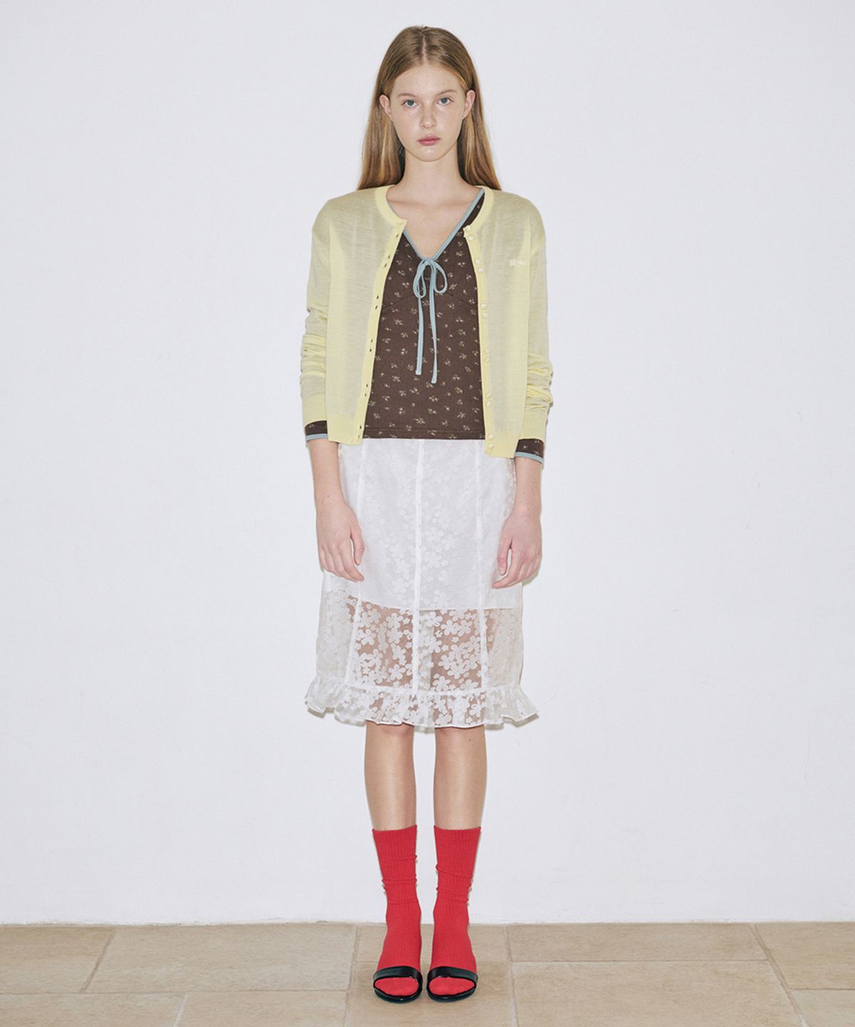 시눈(SINOON) Double Button Cardigan (Lemon Yellow)