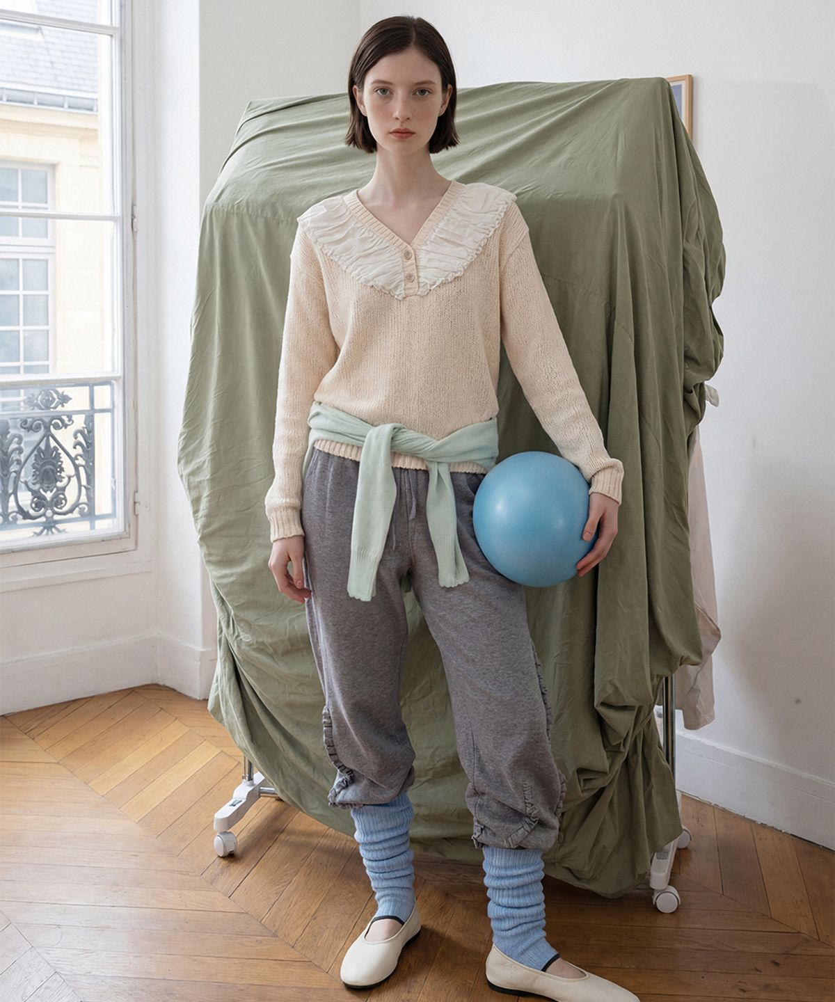 시눈(SINOON) [소연 착용] Chiffon Shirring Knit (Cream)