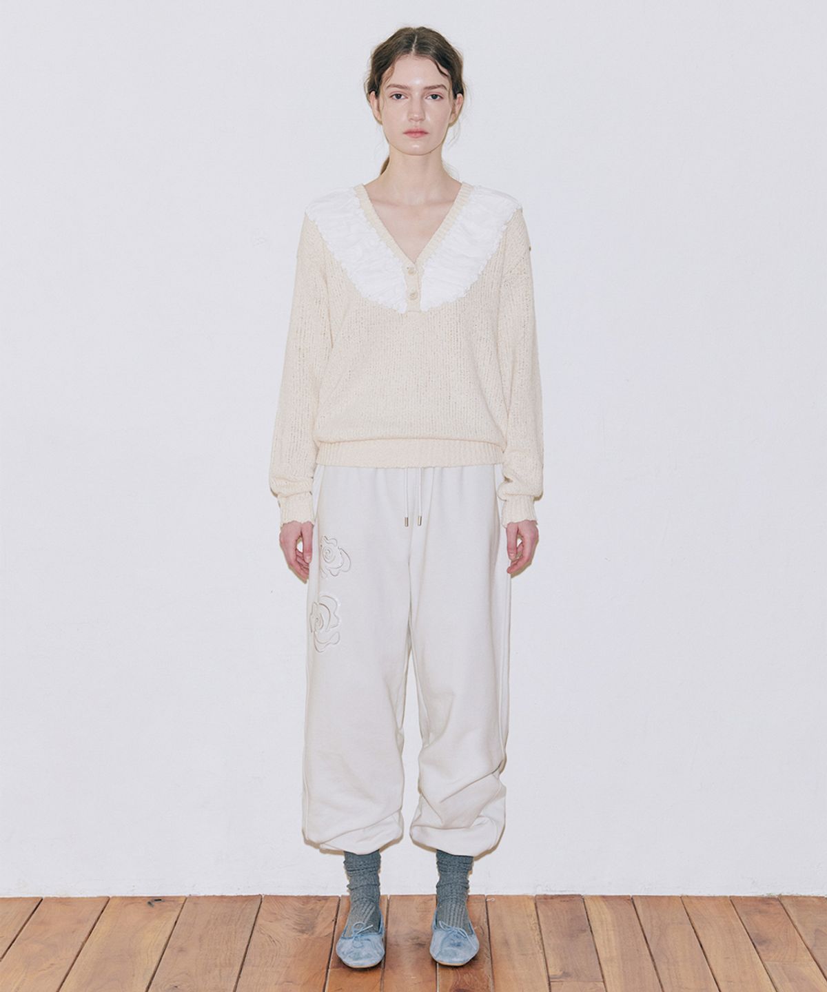 시눈(SINOON) [소연 착용] Chiffon Shirring Knit (Cream)
