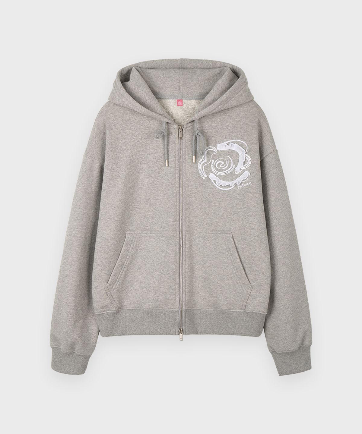 시눈(SINOON) Rose Stamp Hooded Zip-Up (Melange Grey)