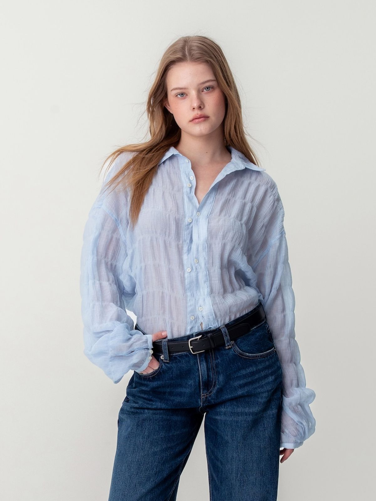 글로니(GLOWNY) COASTAL WRINKLE SHIRT (SKY BLUE)