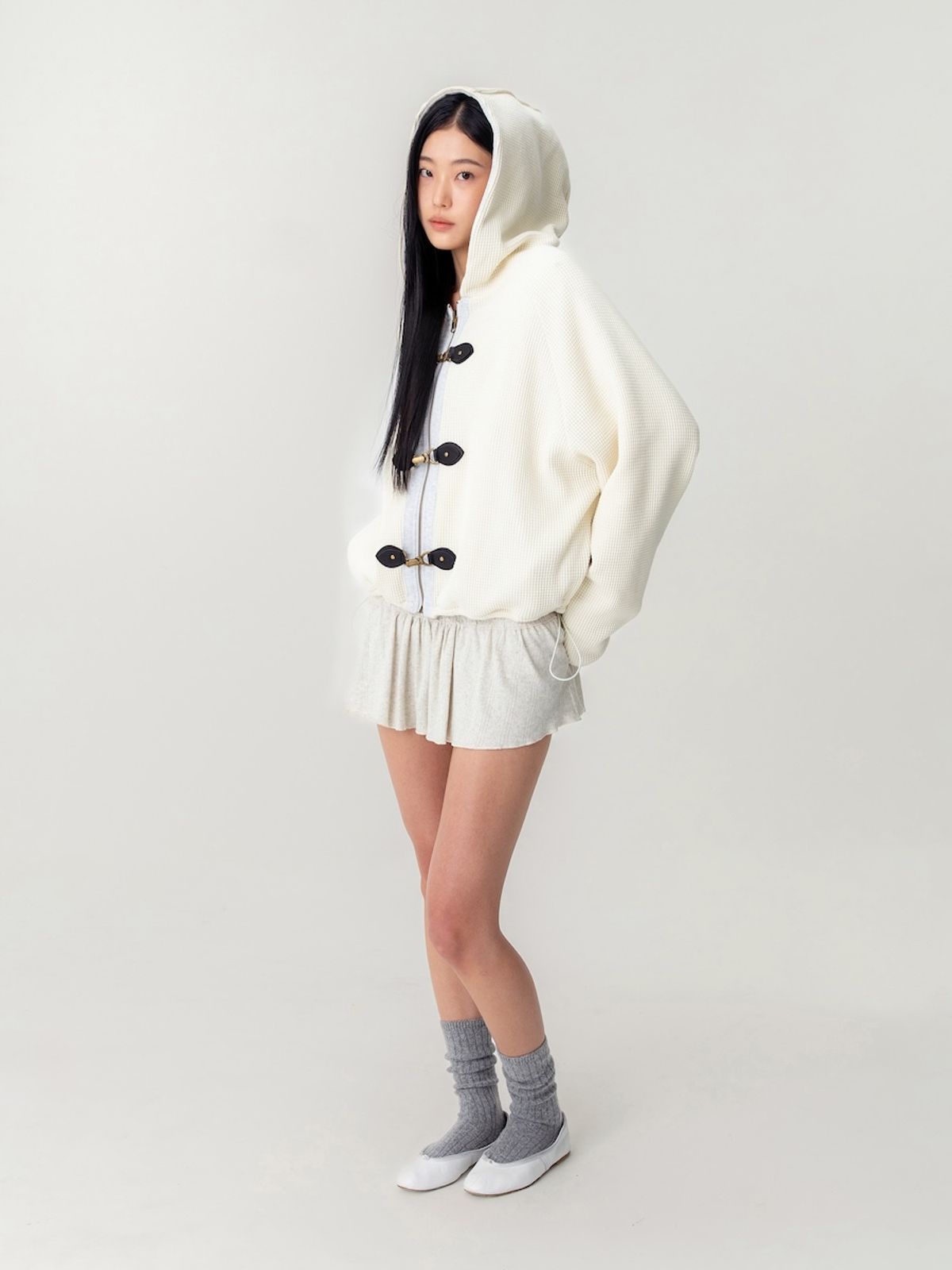 글로니(GLOWNY) NOVA REVERSIBLE WAFFLE JACKET (MELANGE GRAY)