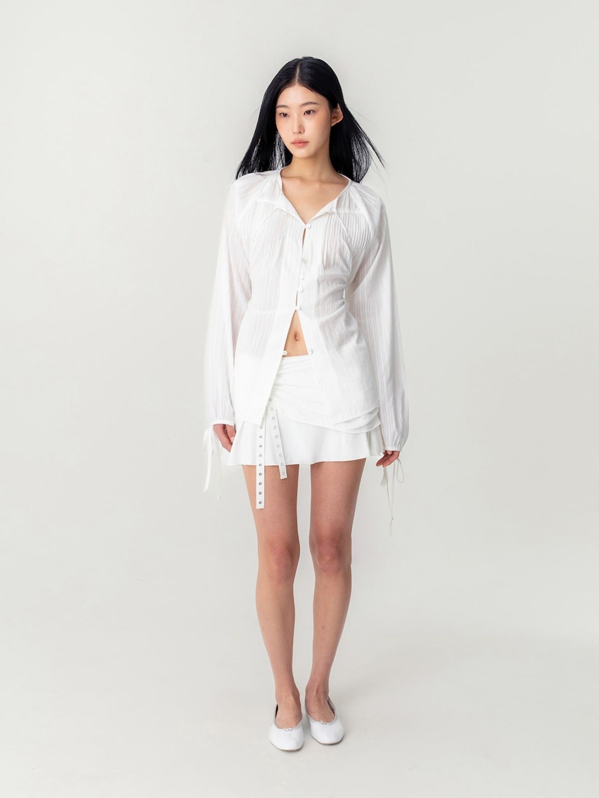 글로니(GLOWNY) MISTY SHEER BLOUSE (WHITE)