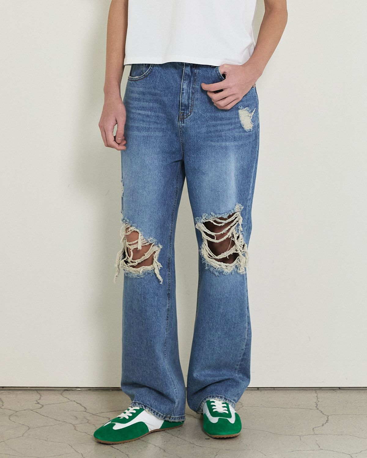 디앤드퀘스천(THEENDQUESTION) Damage washed jeans / BLUE