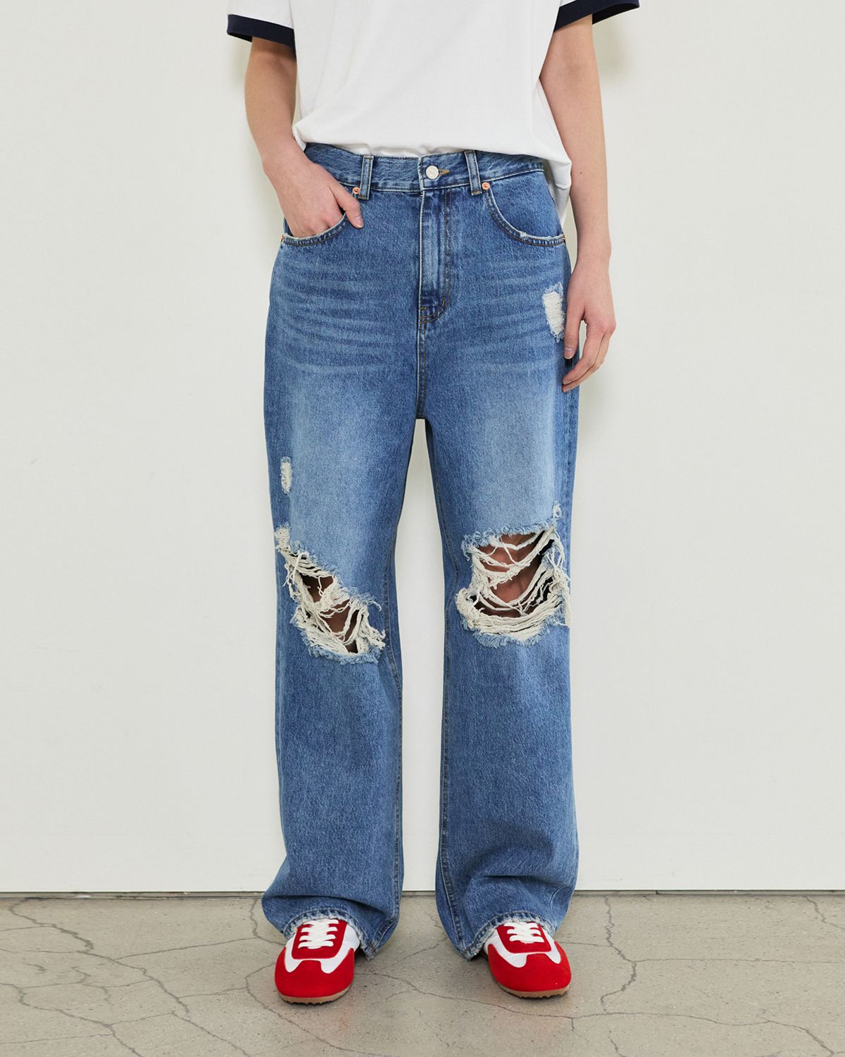 디앤드퀘스천(THEENDQUESTION) Damage washed jeans / BLUE
