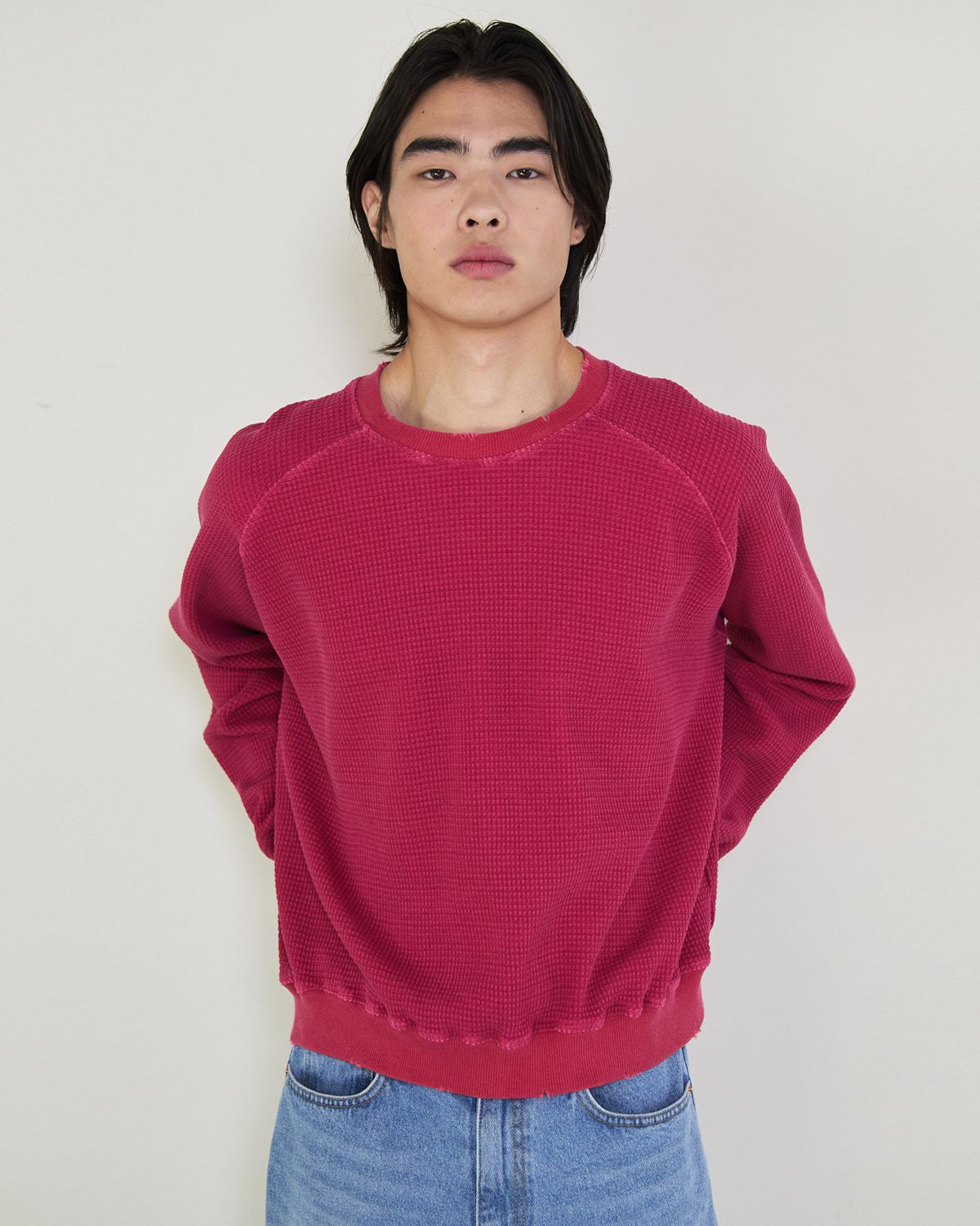 디앤드퀘스천(THEENDQUESTION) Waffle damage t-shirt / RED