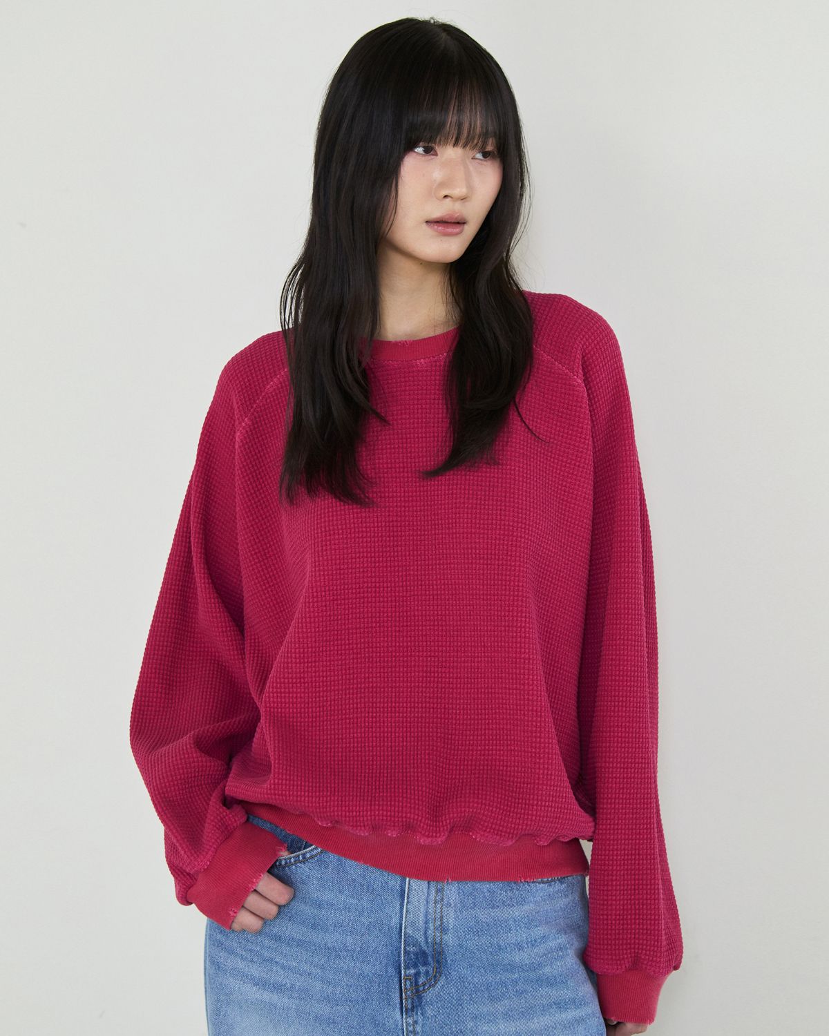 디앤드퀘스천(THEENDQUESTION) Waffle damage t-shirt / RED