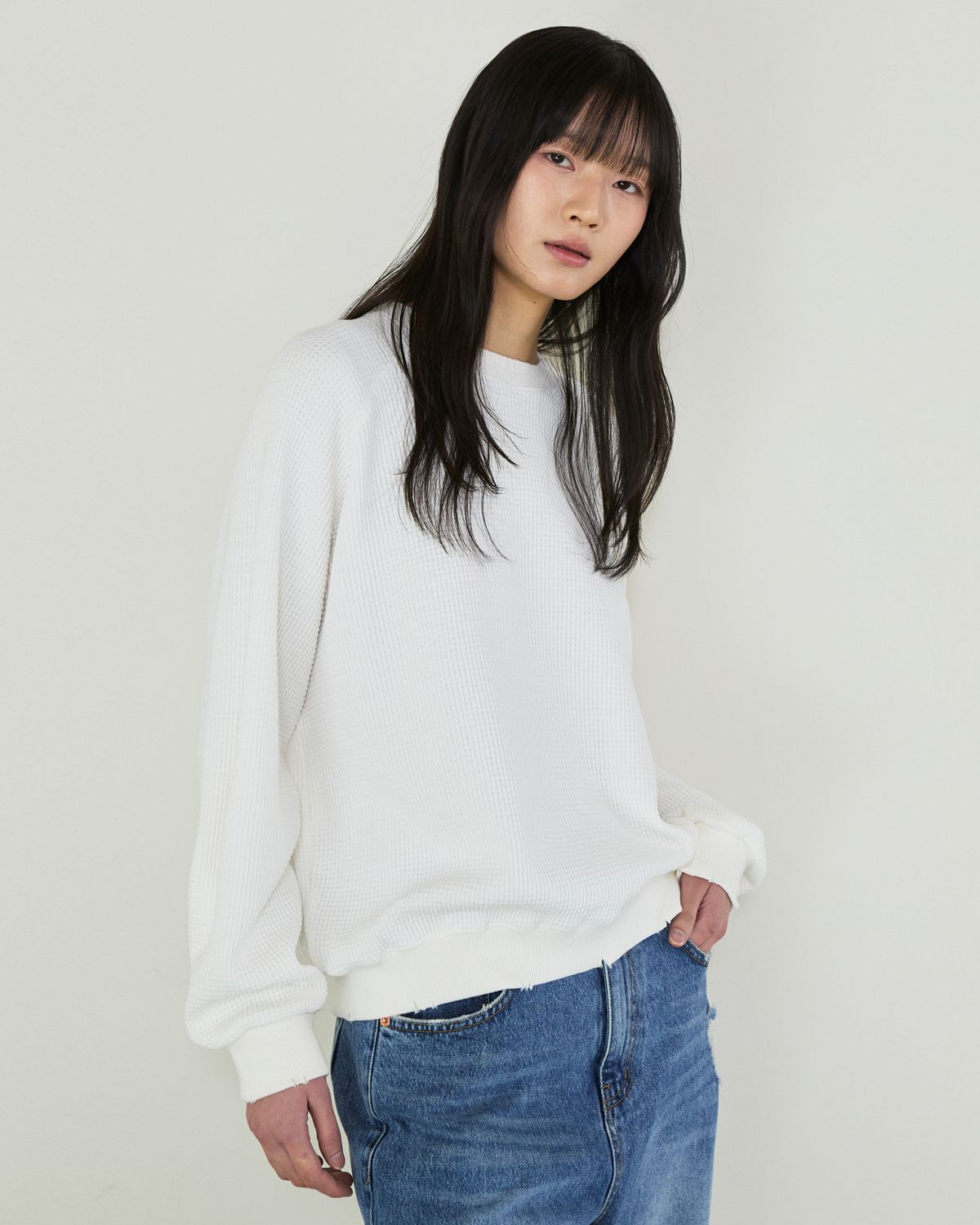 디앤드퀘스천(THEENDQUESTION) Waffle damage t-shirt / WHITE