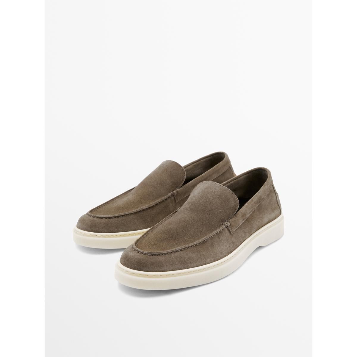 마시모두띠(MASSIMO DUTTI) 스플리트 스웨이드 발등 스티치 레더 로퍼