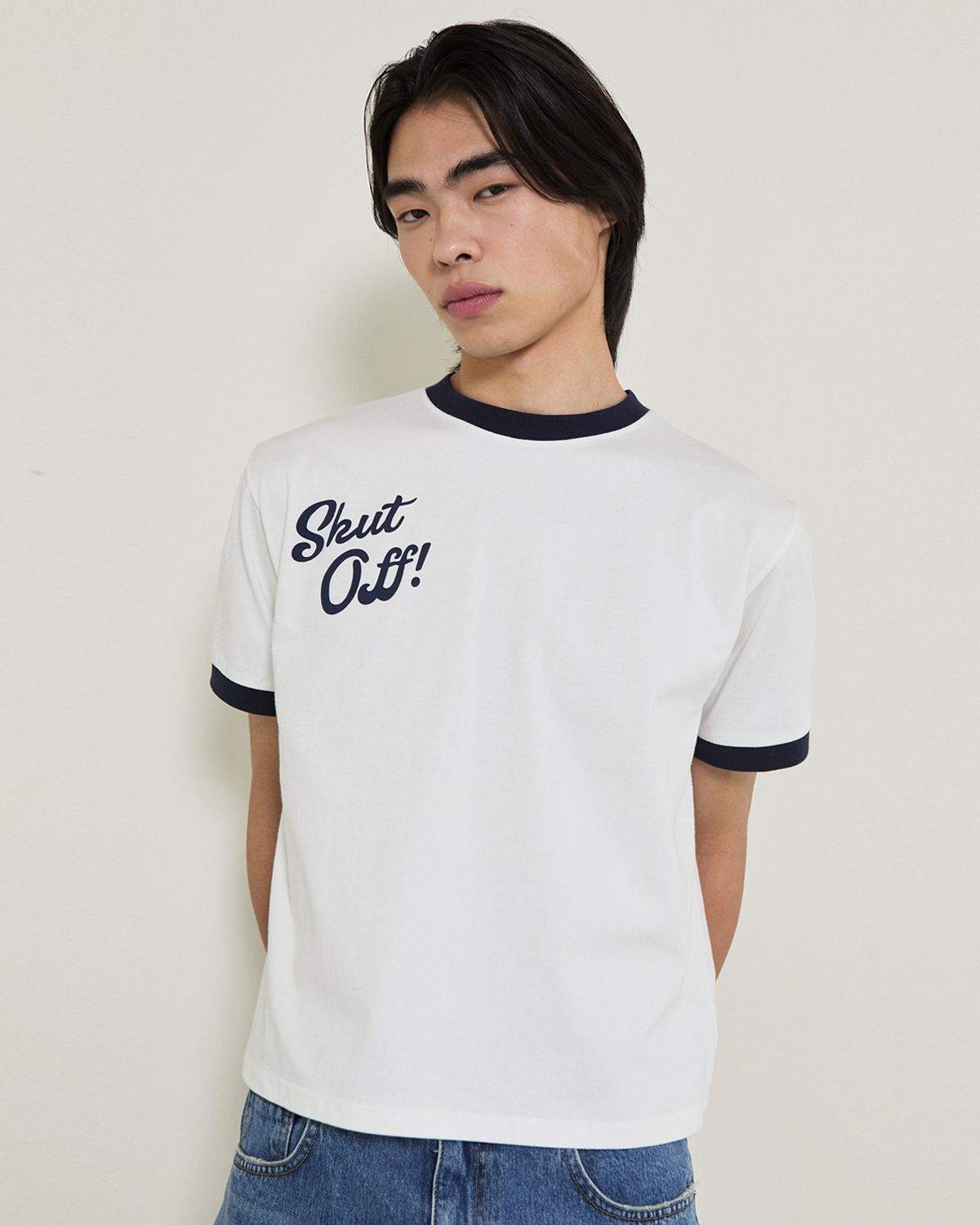 디앤드퀘스천(THEENDQUESTION) Shut off print t-shirt / WHITE
