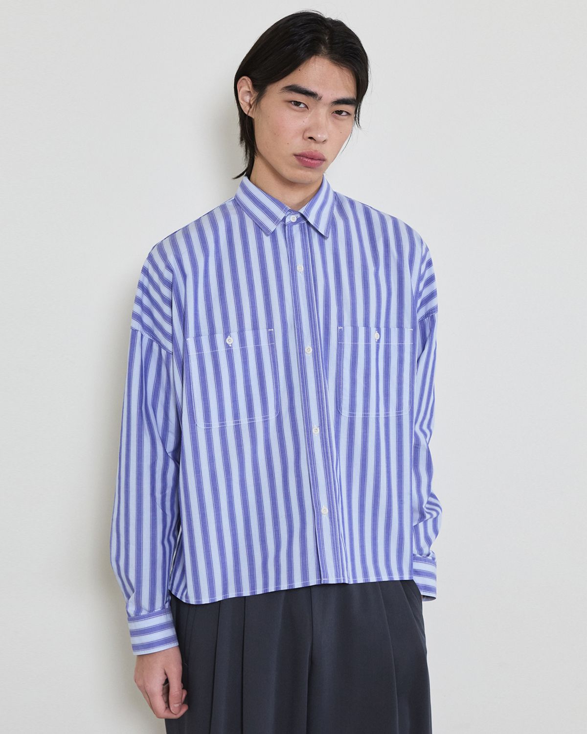 디앤드퀘스천(THEENDQUESTION) Stripe crop shirt / BLUE