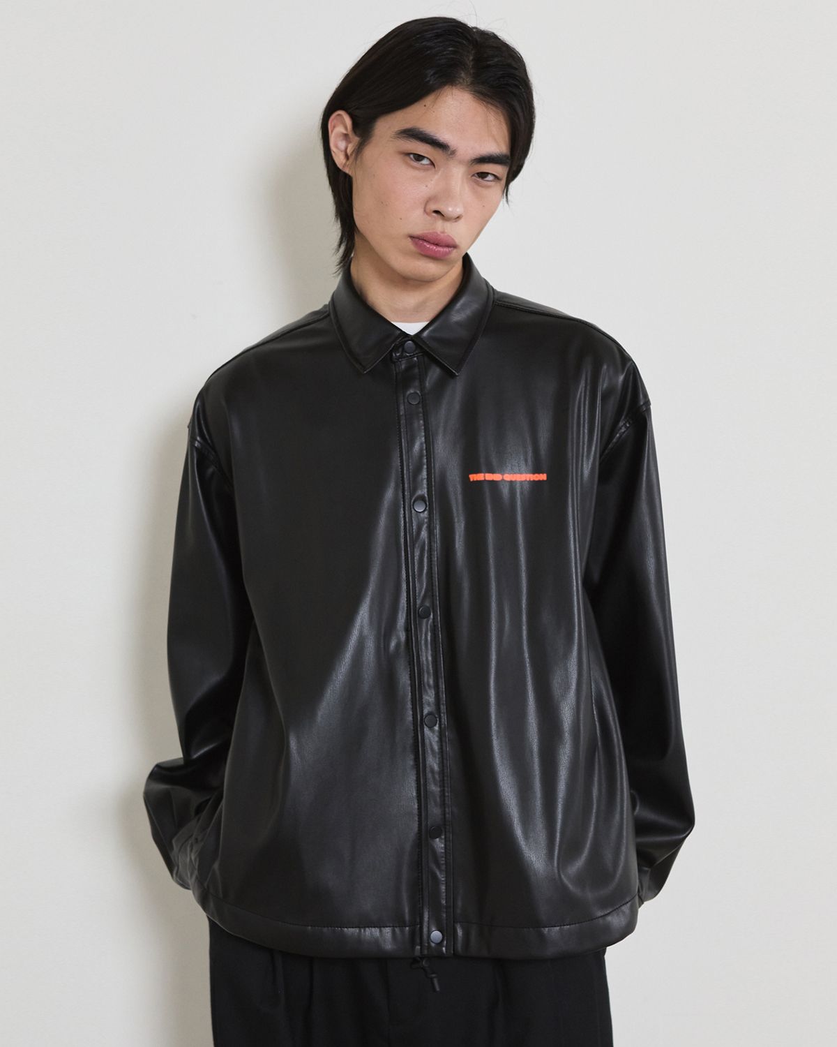 디앤드퀘스천(THEENDQUESTION) Leather snap jumper / BLACK