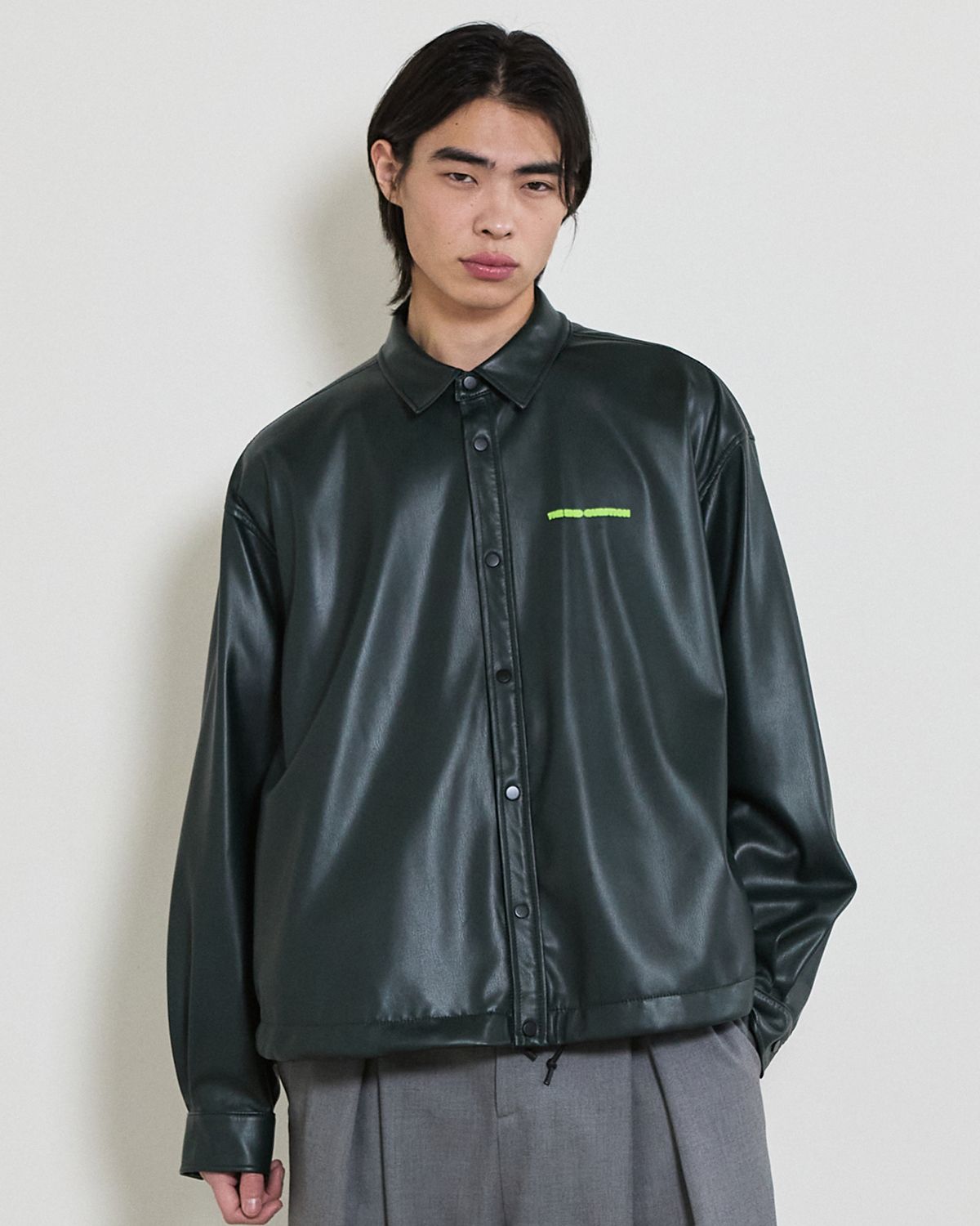 디앤드퀘스천(THEENDQUESTION) Leather snap jumper / GREEN