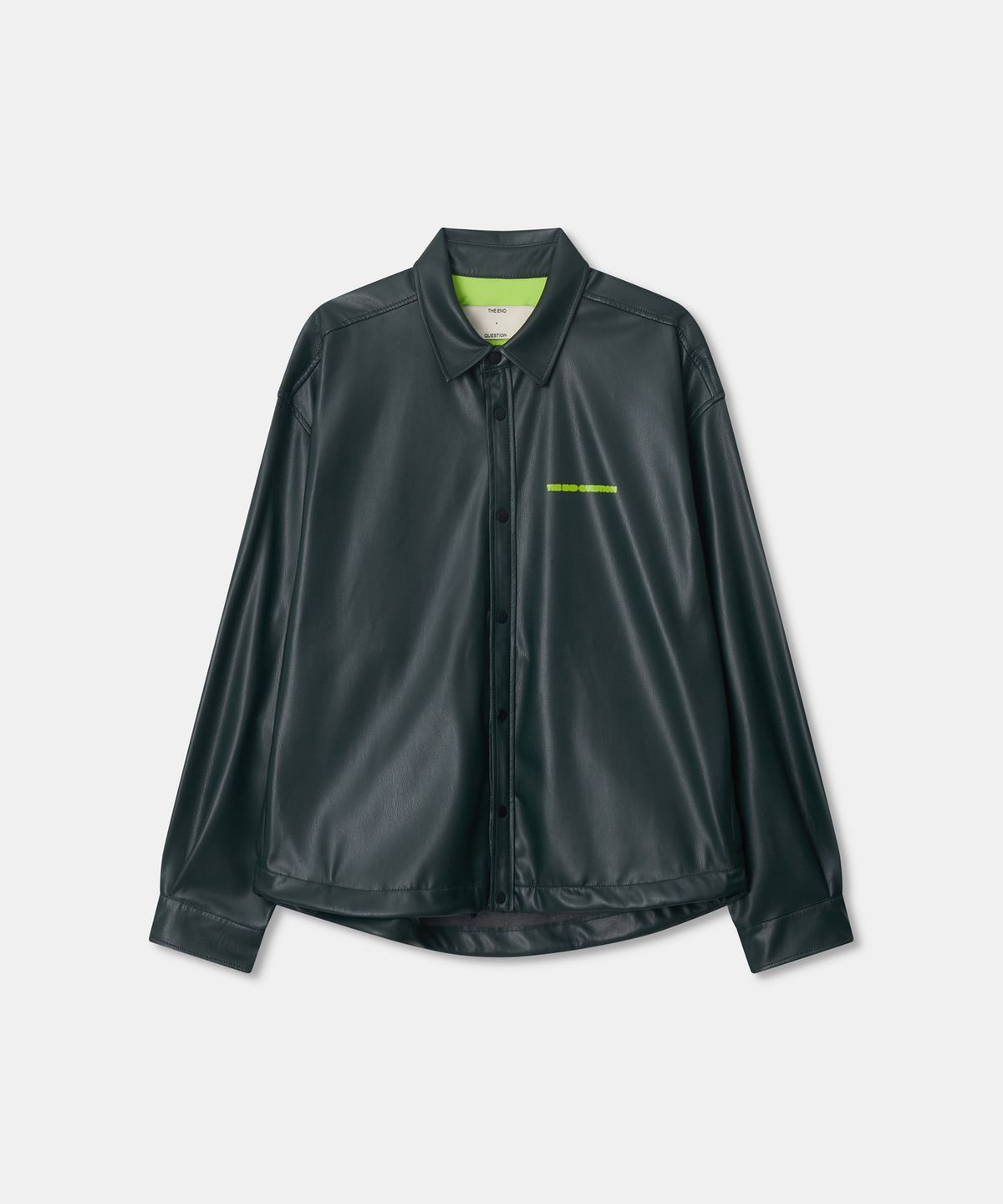 디앤드퀘스천(THEENDQUESTION) Leather snap jumper / GREEN