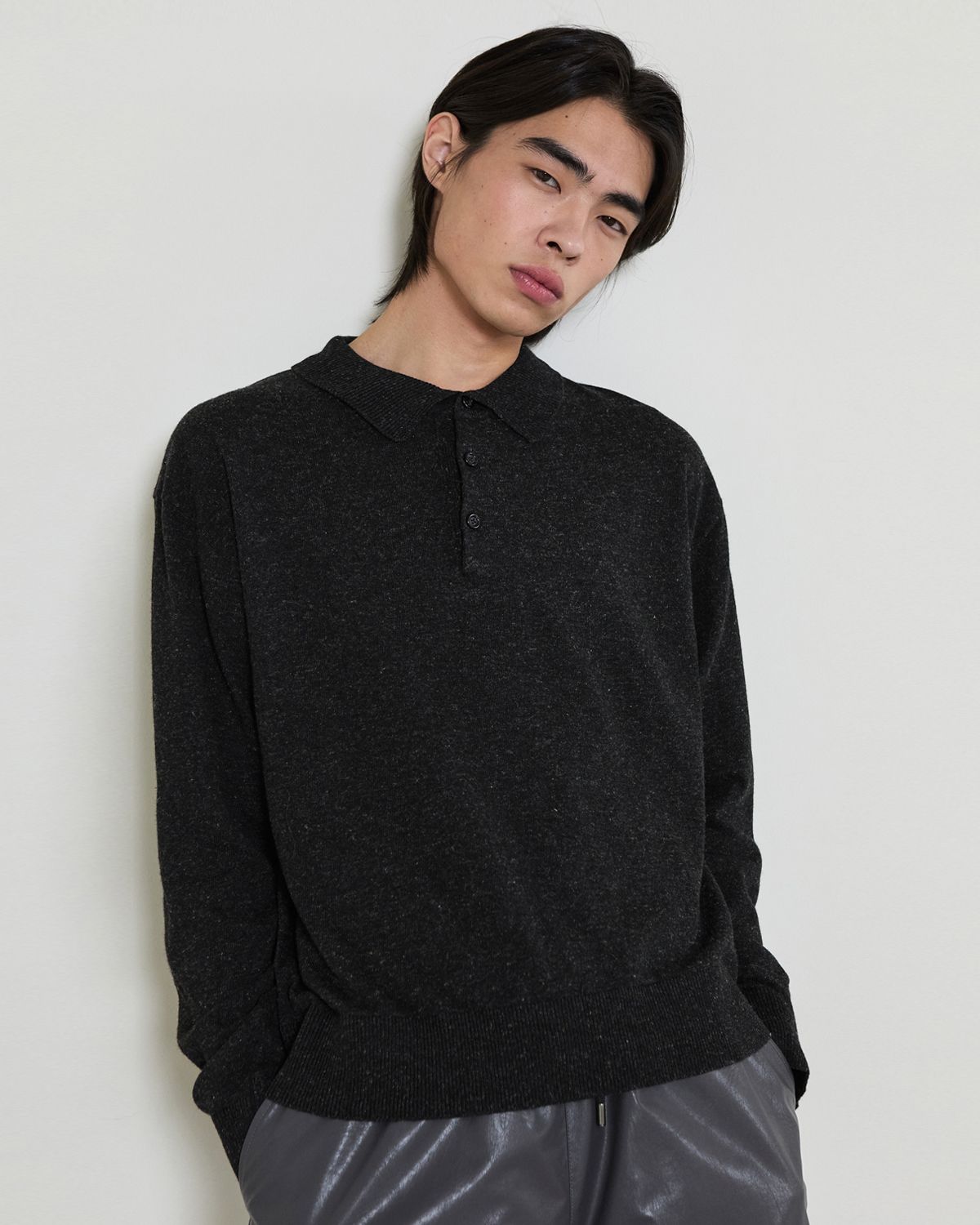 디앤드퀘스천(THEENDQUESTION) Wool linen collar knit top / BLACK
