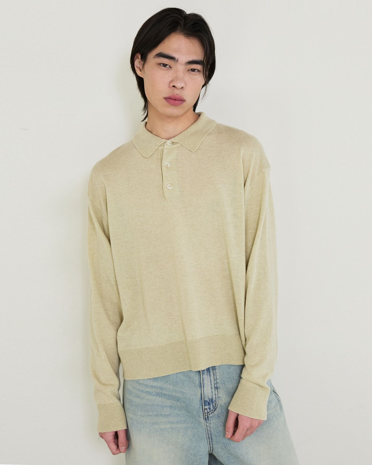 디앤드퀘스천(THEENDQUESTION) Wool linen collar knit top / LIGHT GREEN