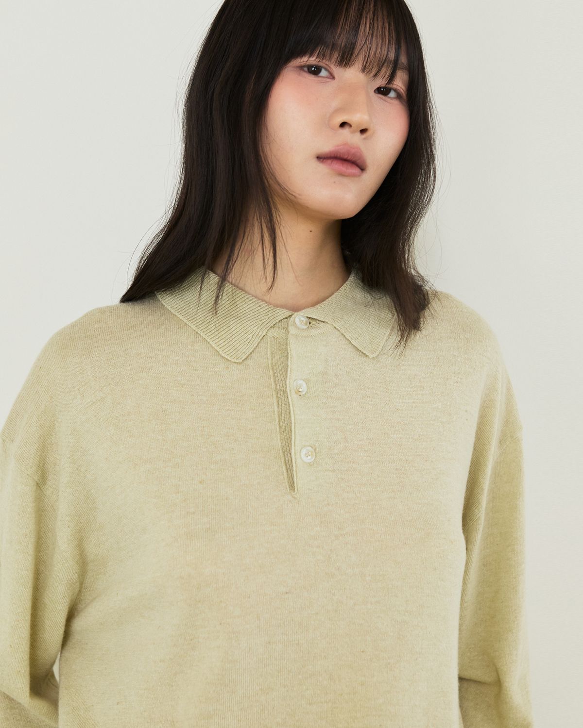 디앤드퀘스천(THEENDQUESTION) Wool linen collar knit top / LIGHT GREEN