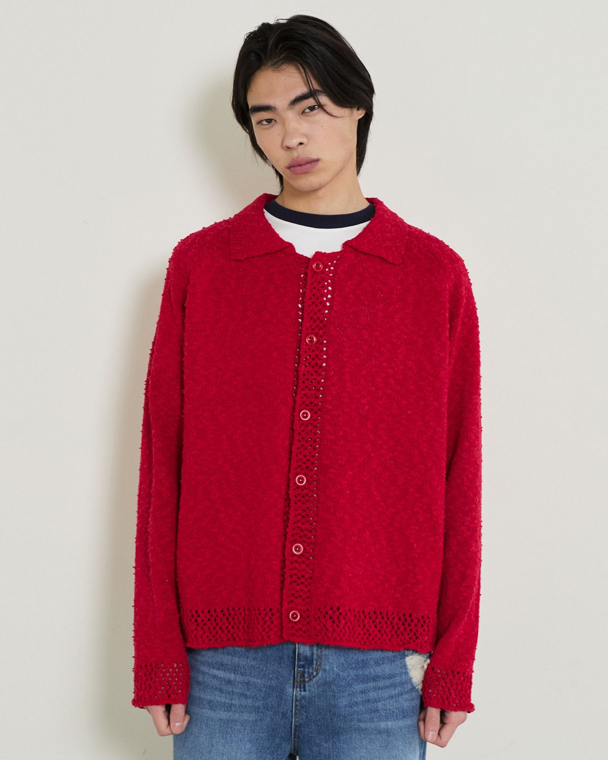 디앤드퀘스천(THEENDQUESTION) Slub collar cardigan / RED