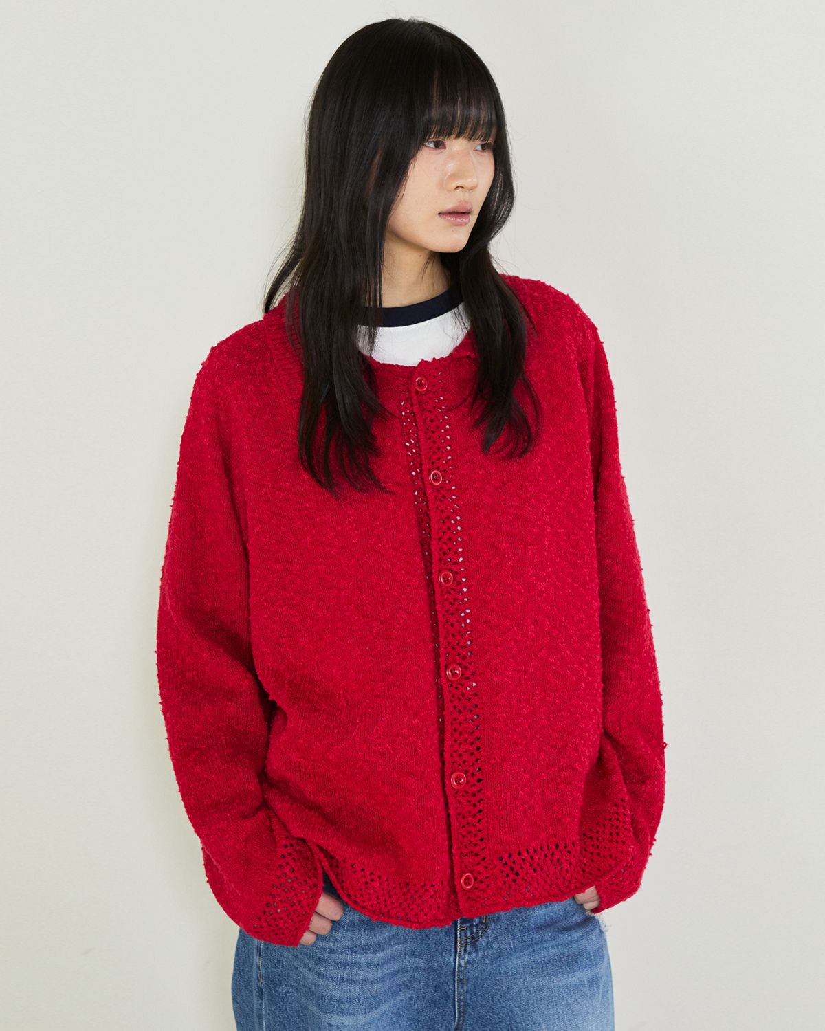 디앤드퀘스천(THEENDQUESTION) Slub collar cardigan / RED