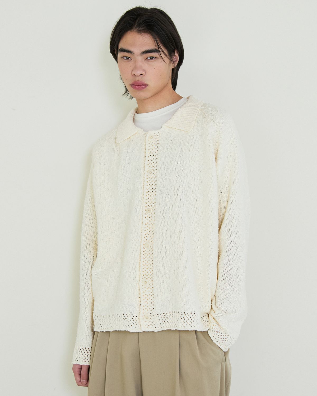 디앤드퀘스천(THEENDQUESTION) Slub collar cardigan / IVORY