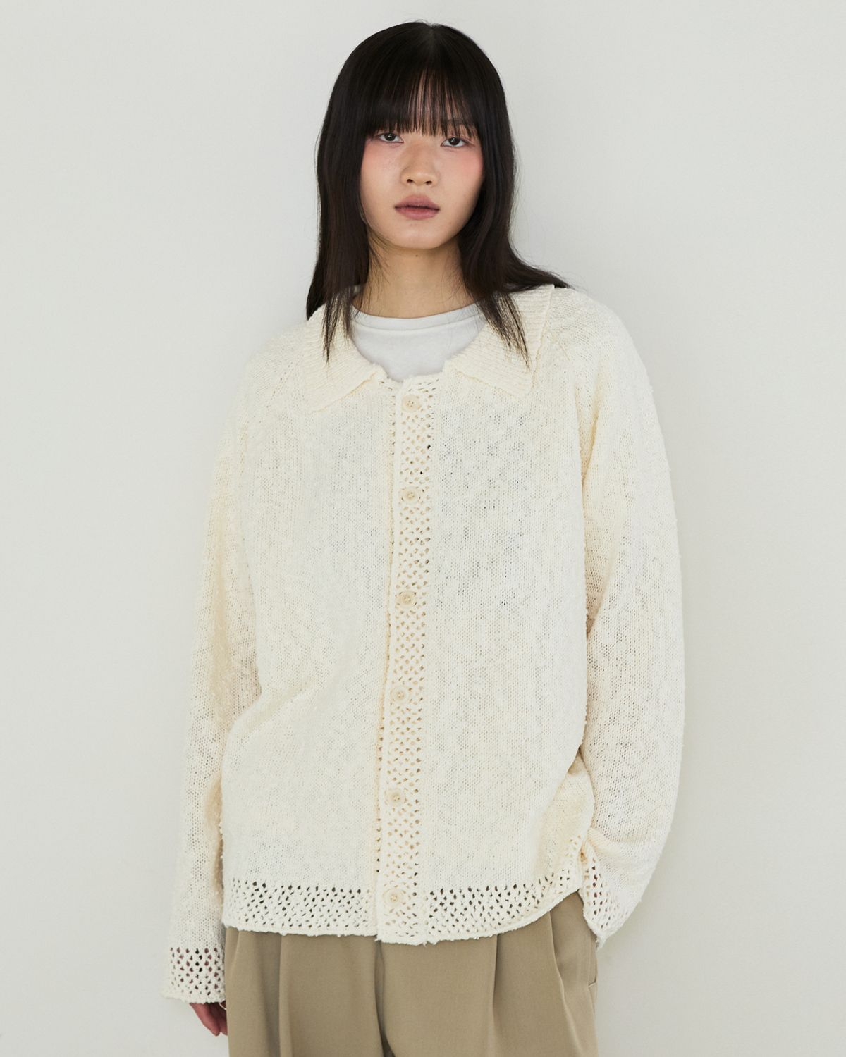 디앤드퀘스천(THEENDQUESTION) Slub collar cardigan / IVORY