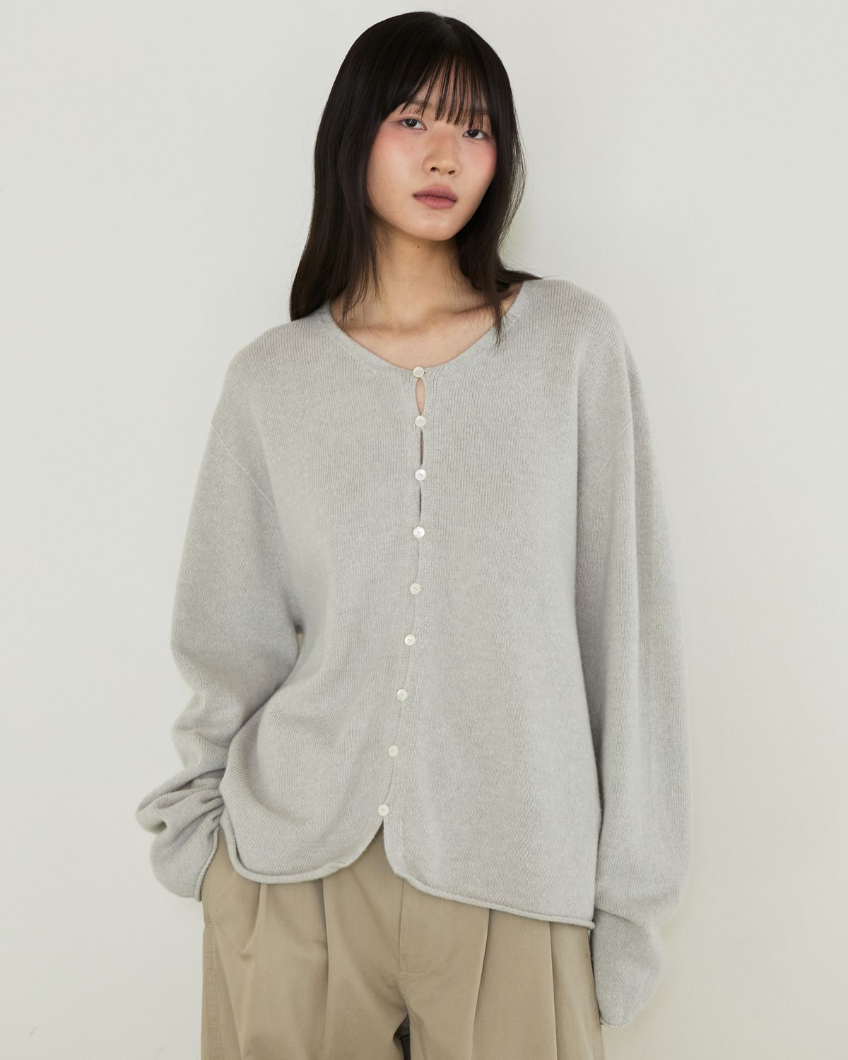 디앤드퀘스천(THEENDQUESTION) Wholegarment Button Cardigan / GRAY