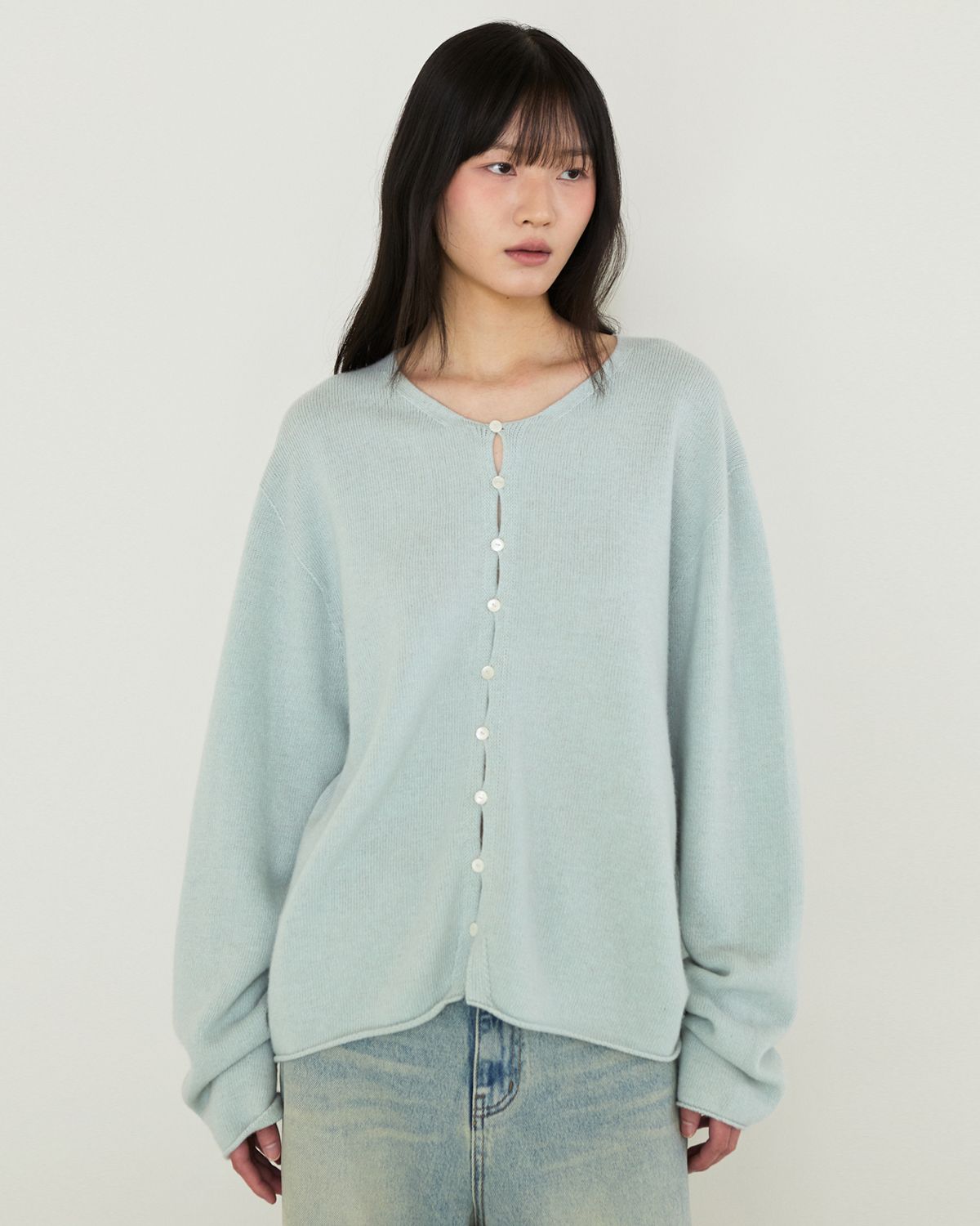 디앤드퀘스천(THEENDQUESTION) Wholegarment Button Cardigan / LIGHT BLUE