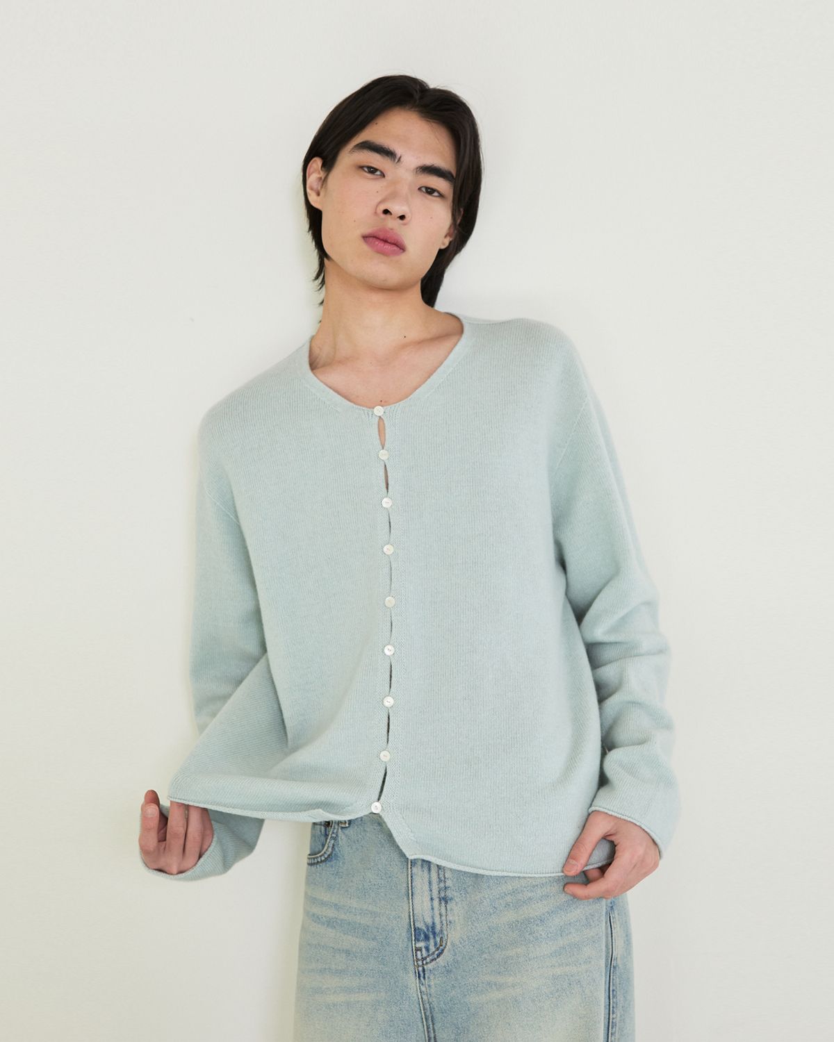 디앤드퀘스천(THEENDQUESTION) Wholegarment Button Cardigan / LIGHT BLUE