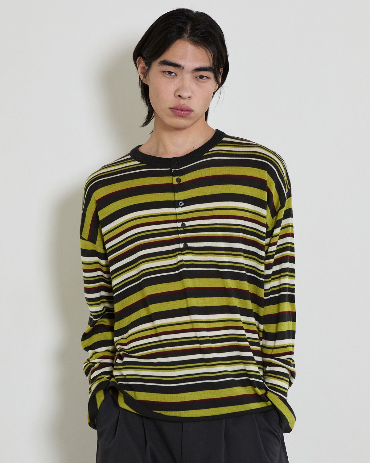 디앤드퀘스천(THEENDQUESTION) Color stripe knit top / DARK GRAY