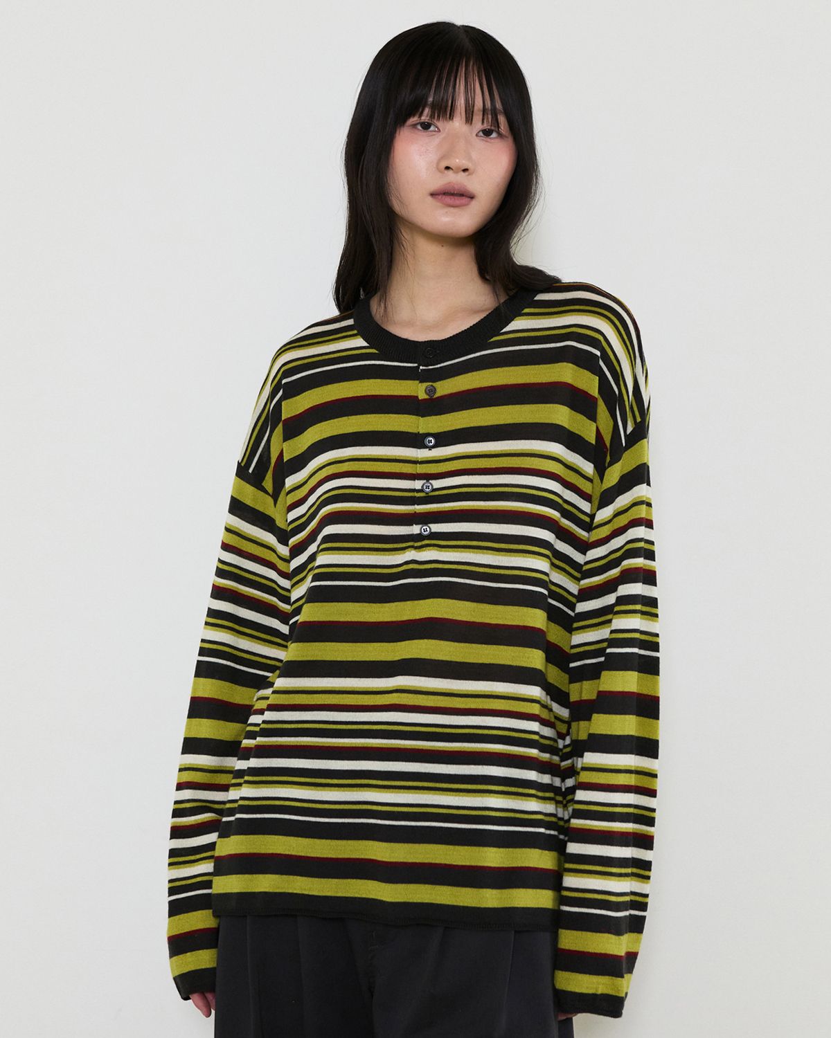 디앤드퀘스천(THEENDQUESTION) Color stripe knit top / DARK GRAY