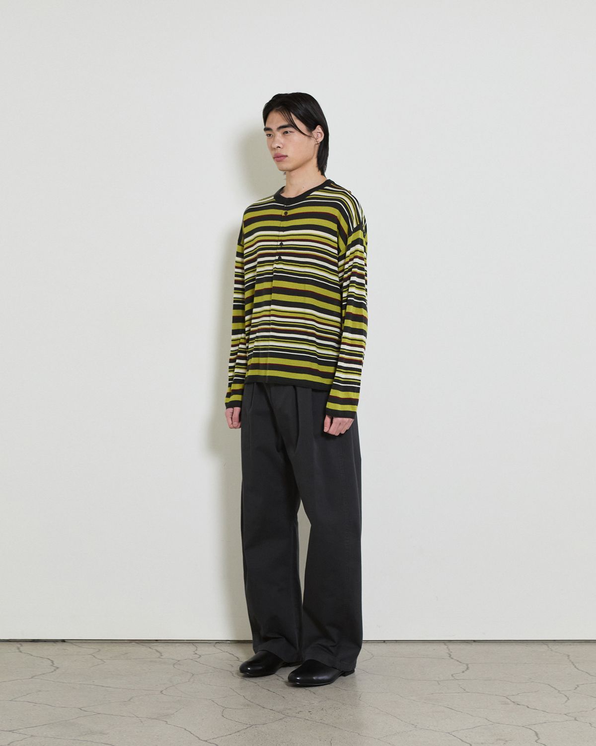 디앤드퀘스천(THEENDQUESTION) Color stripe knit top / DARK GRAY