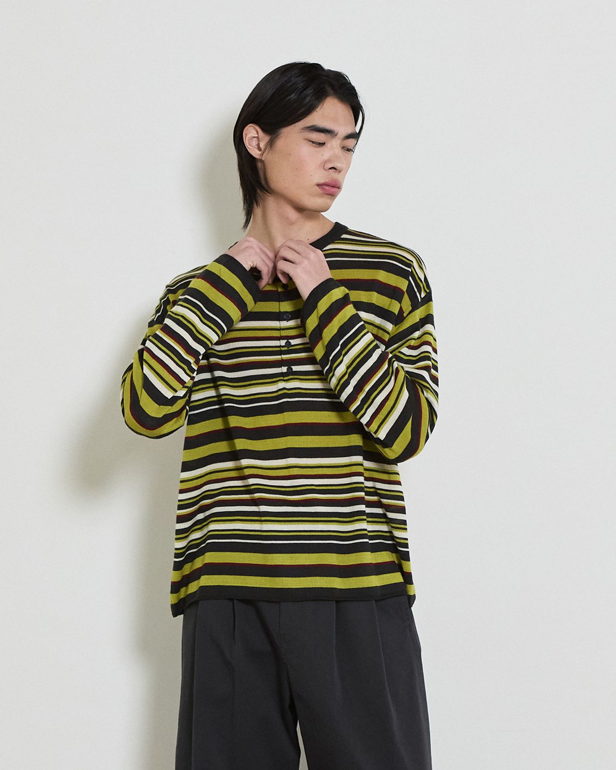 디앤드퀘스천(THEENDQUESTION) Color stripe knit top / DARK GRAY