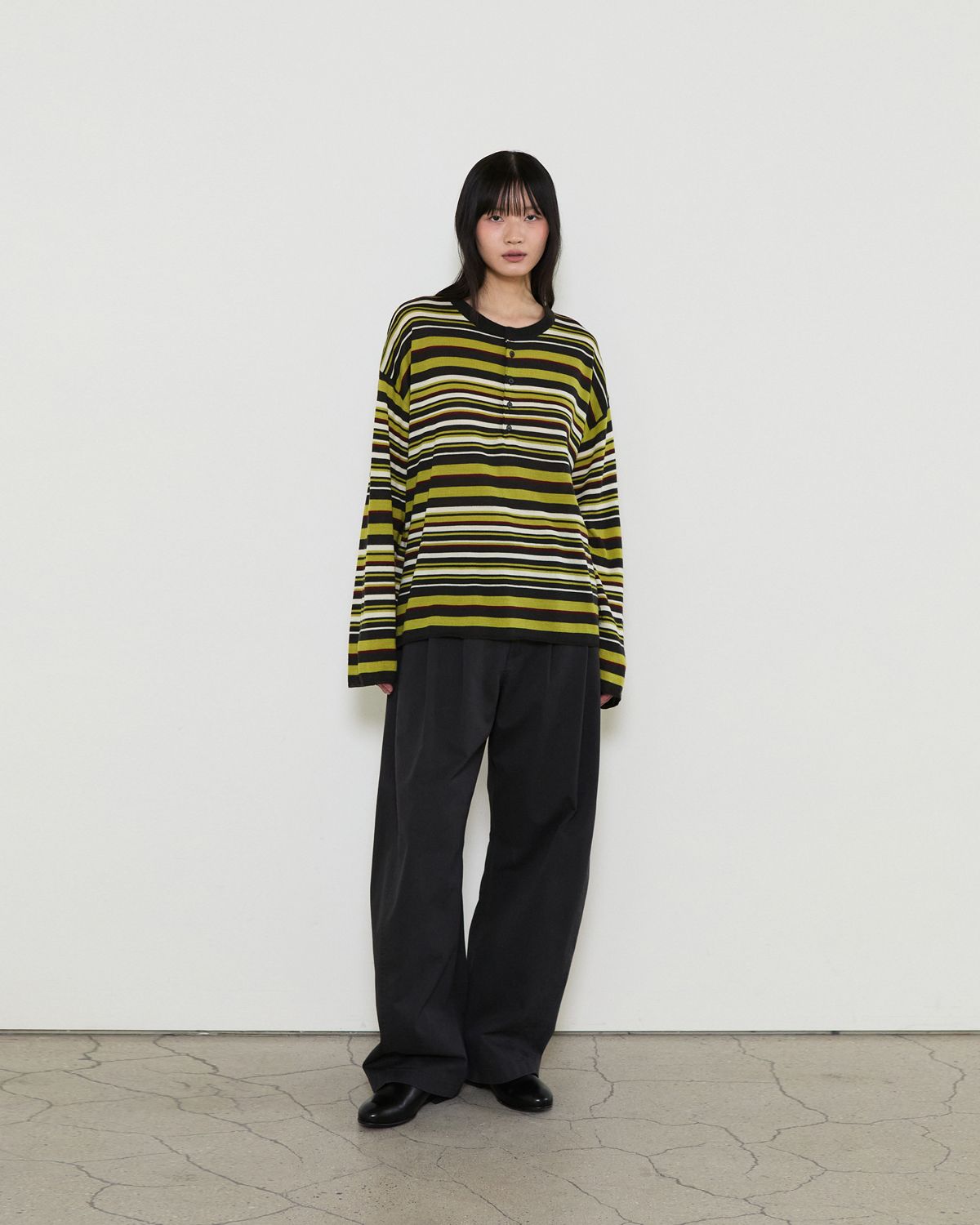 디앤드퀘스천(THEENDQUESTION) Color stripe knit top / DARK GRAY
