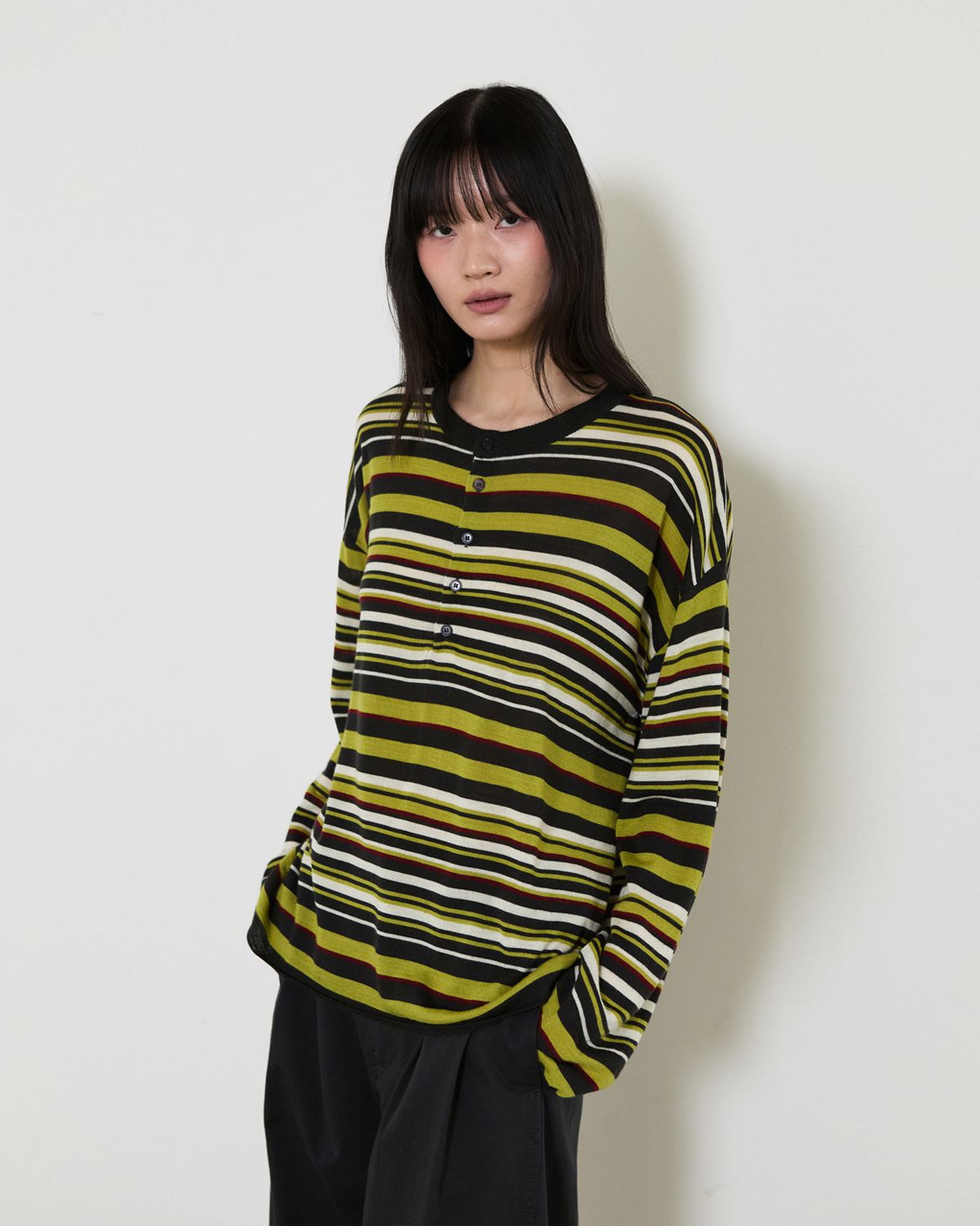 디앤드퀘스천(THEENDQUESTION) Color stripe knit top / DARK GRAY