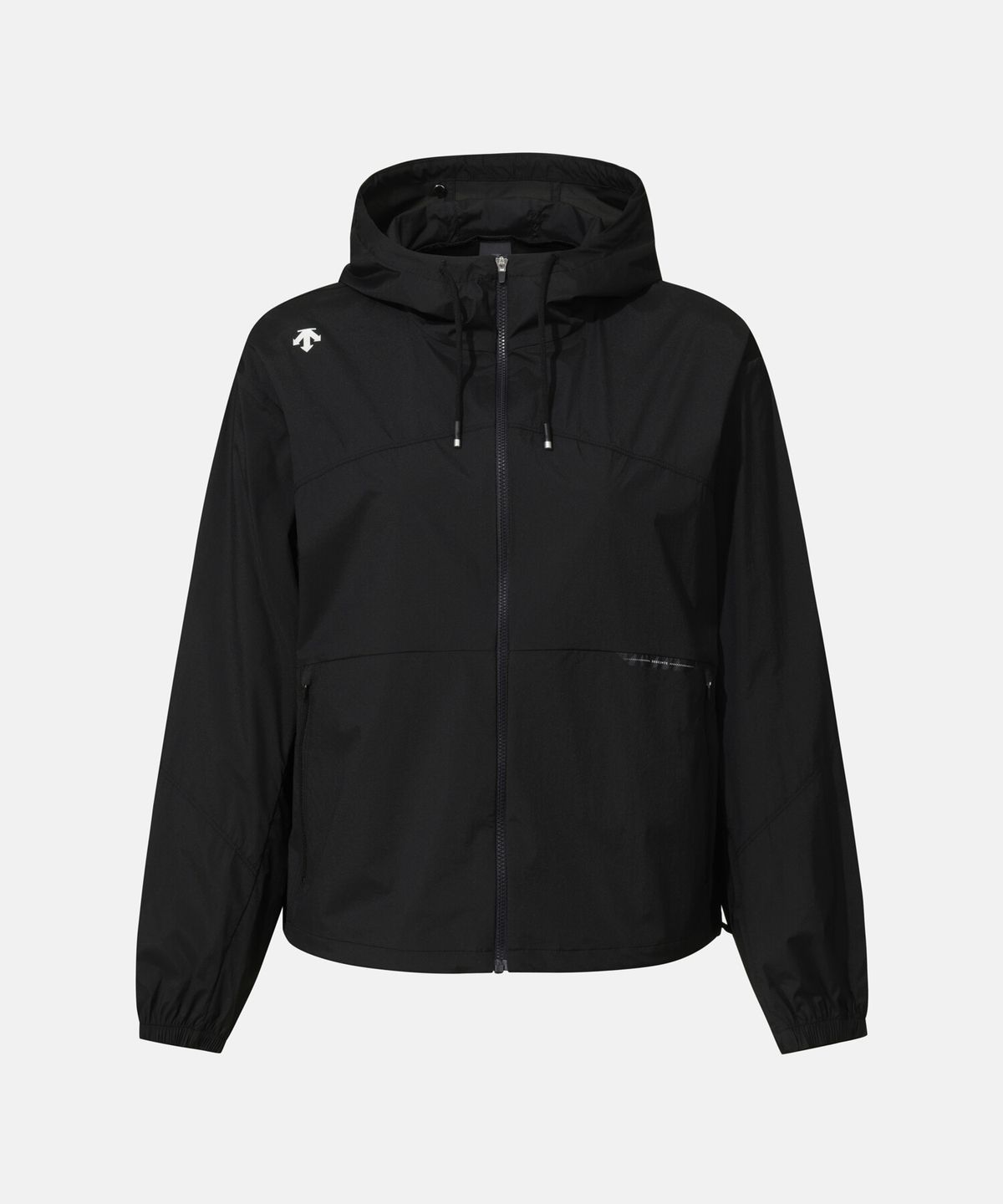 데상트(DESCENTE) 우먼스 셔링 후드형 바람막이 자켓 블랙 SR122PWB32