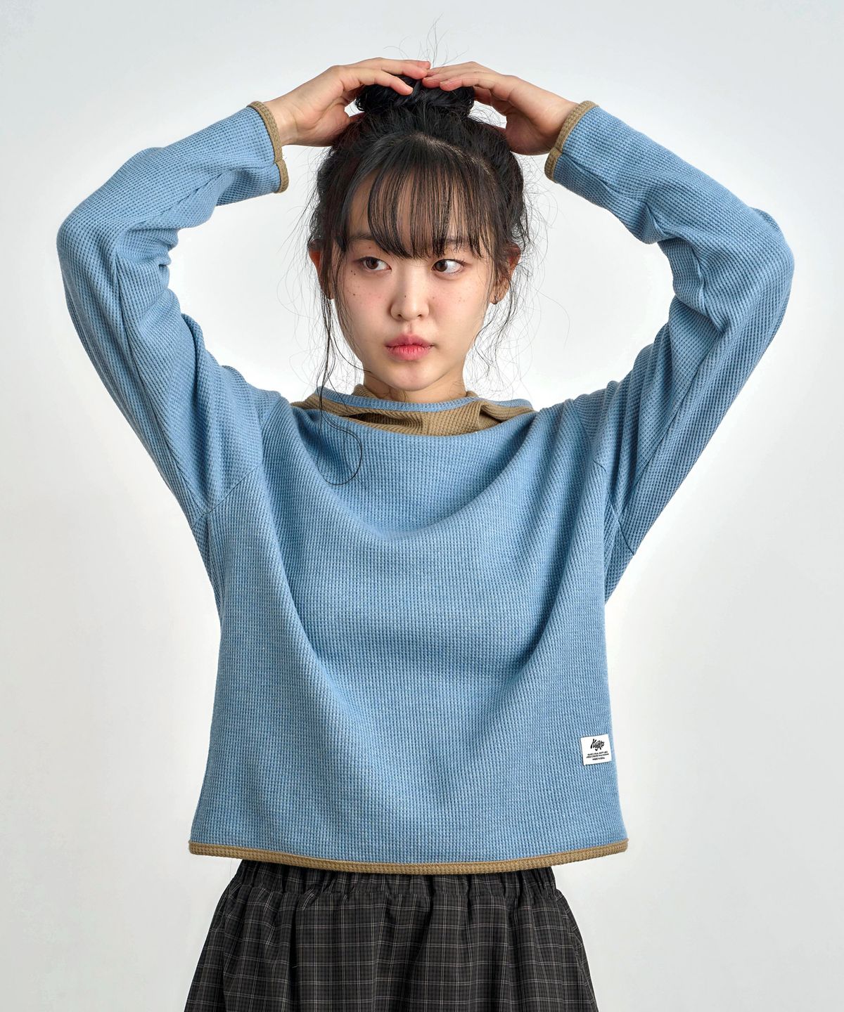 키지코(KIJIKO) ke308-Balaclava Waffle Hoodie Blue