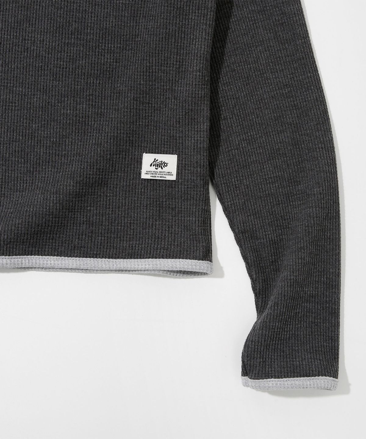 키지코(KIJIKO) ke308-Balaclava Waffle Hoodie Charcoal