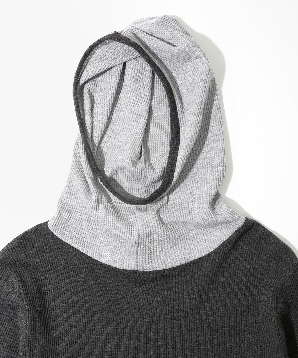 키지코(KIJIKO) ke308-Balaclava Waffle Hoodie Charcoal