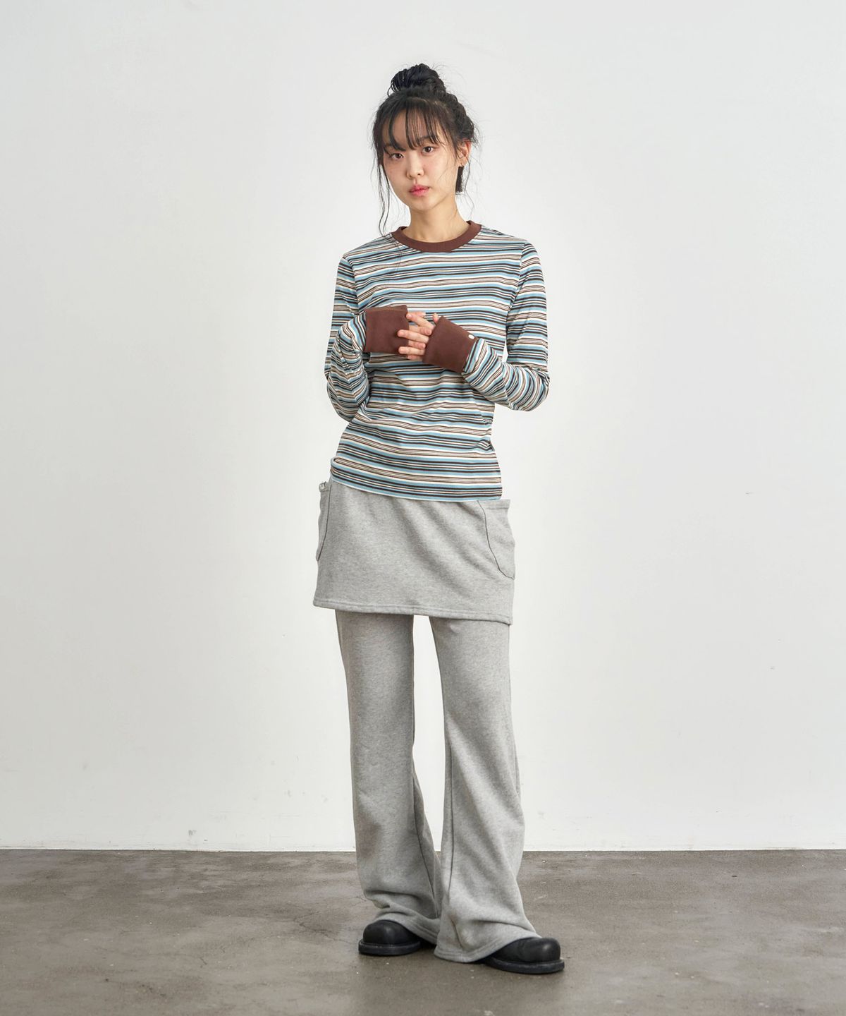 키지코(KIJIKO) ke307-Striped Cuffs Long Sleeve Blue