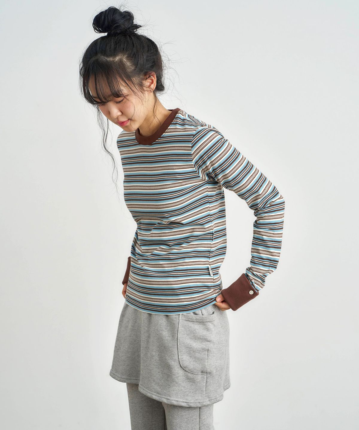 키지코(KIJIKO) ke307-Striped Cuffs Long Sleeve Blue
