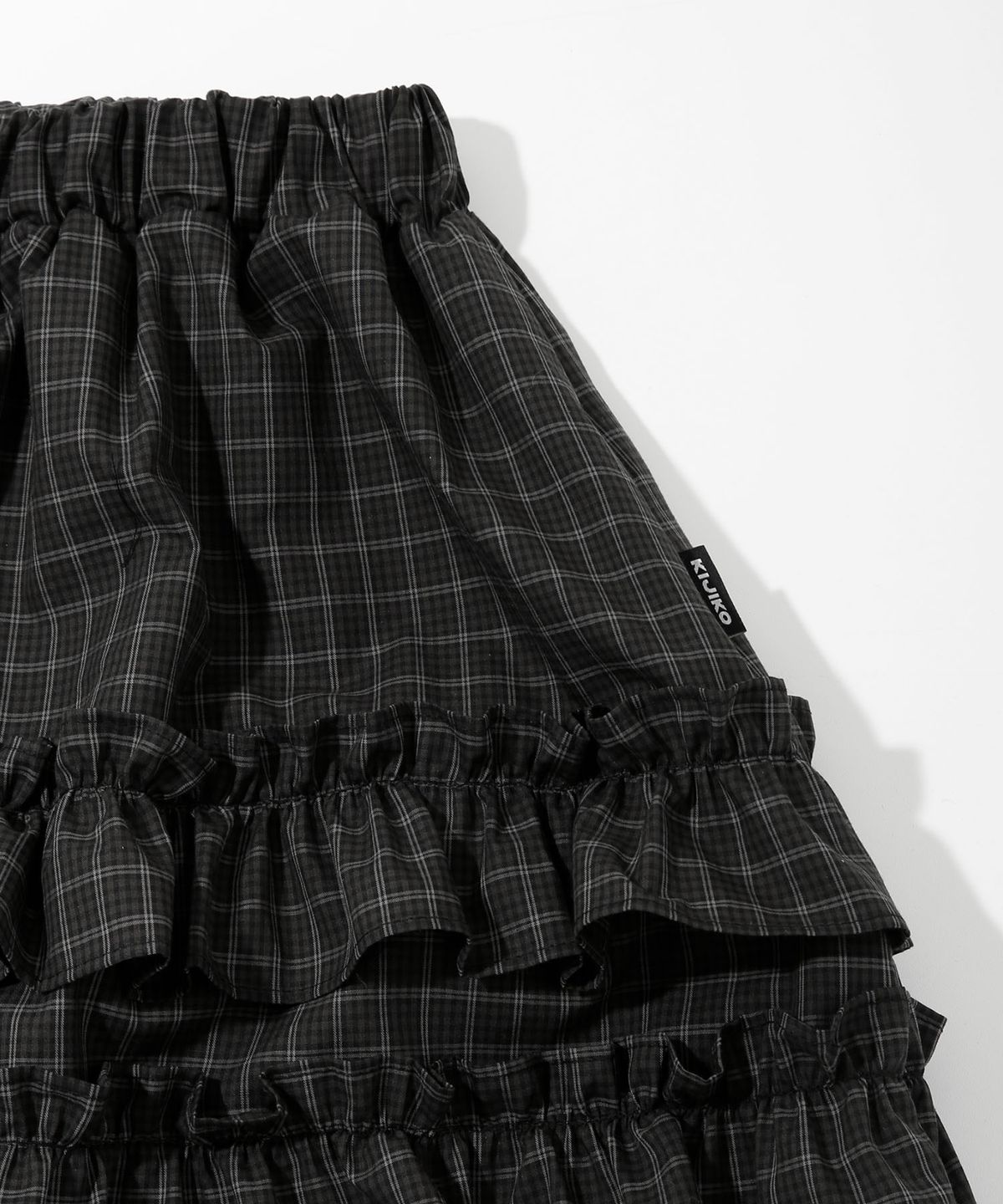 키지코(KIJIKO) [PRE-ORDER] ke702-Frill Cancan Midi Skirtt Check Charcoal
