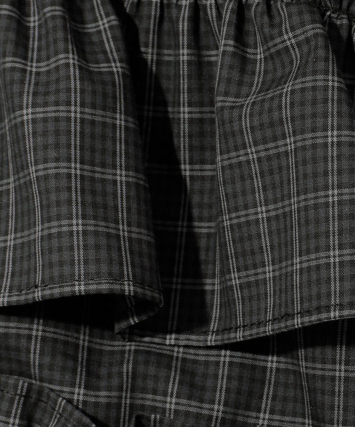 키지코(KIJIKO) [PRE-ORDER] ke702-Frill Cancan Midi Skirtt Check Charcoal