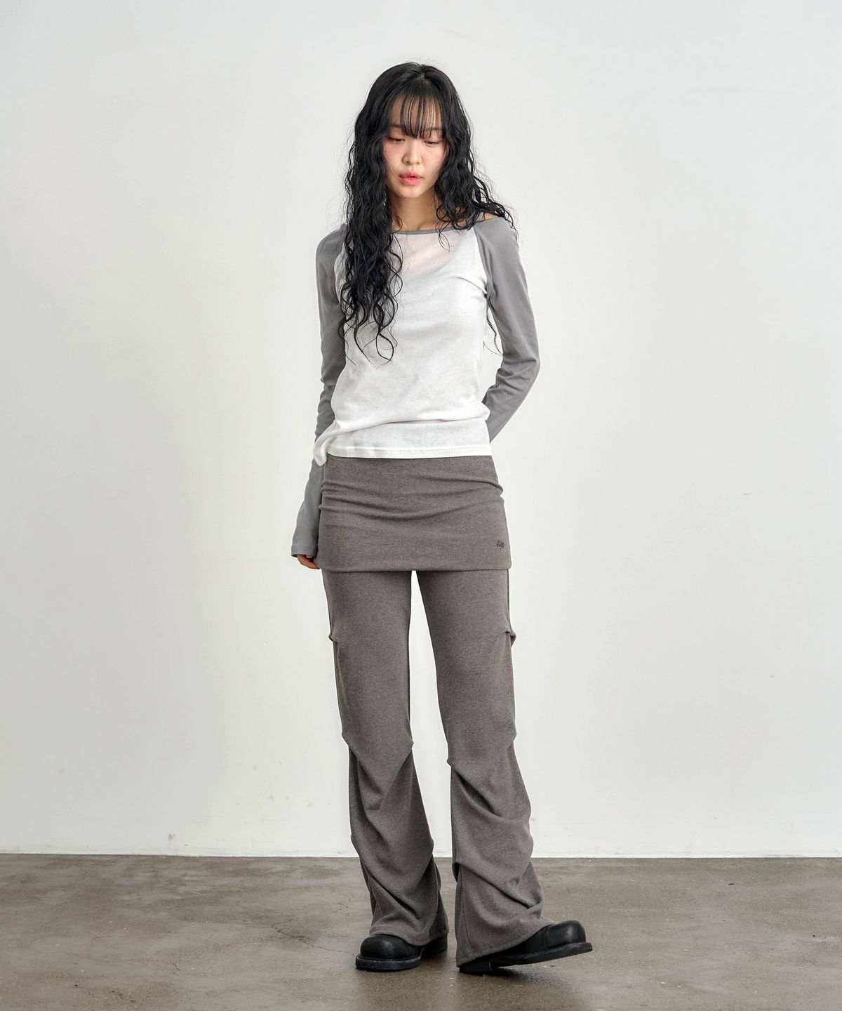 키지코(KIJIKO) ke609-Shirring Skirt Leggings Ash Brown