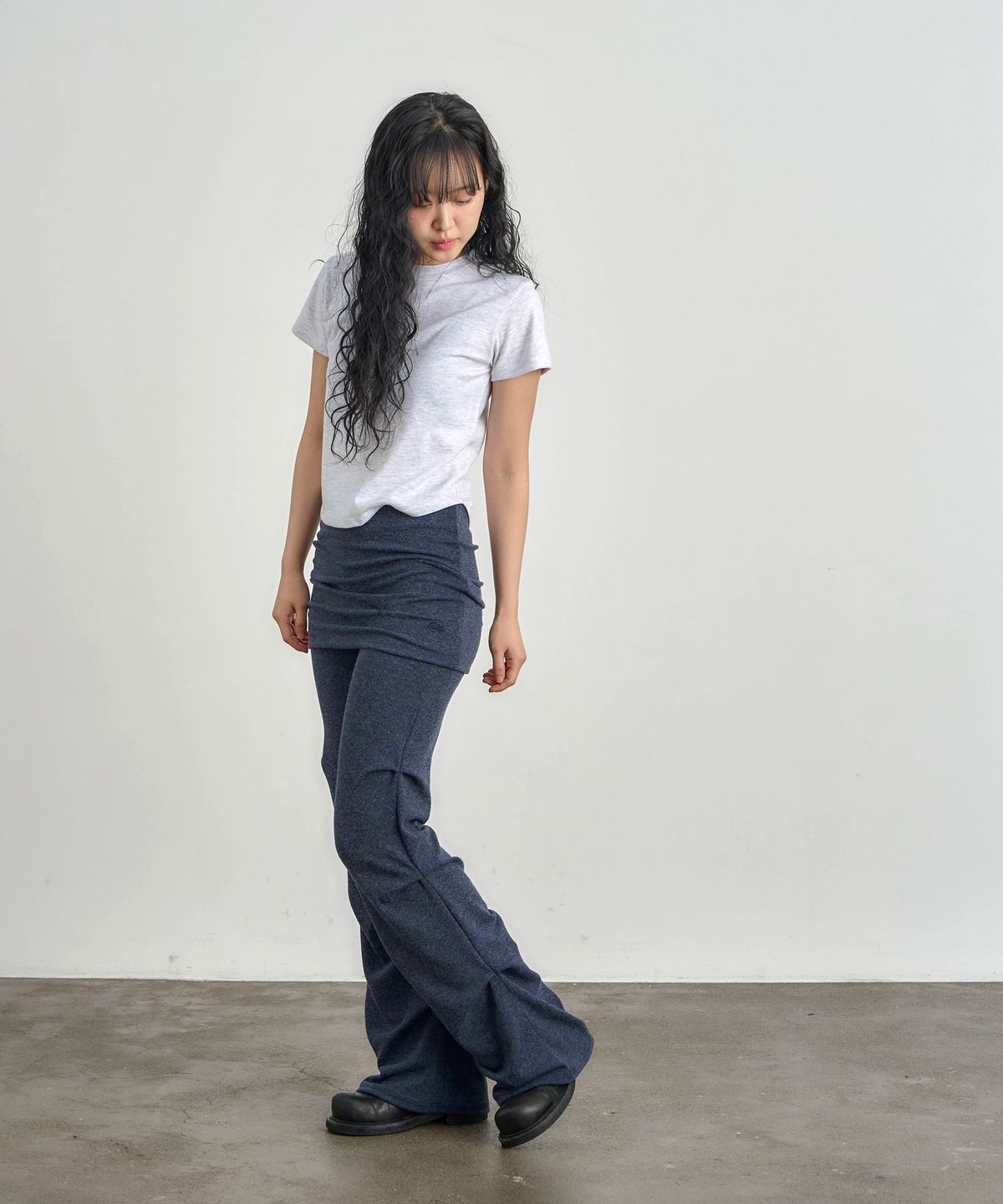 키지코(KIJIKO) ke609-Shirring Skirt Leggings Navy